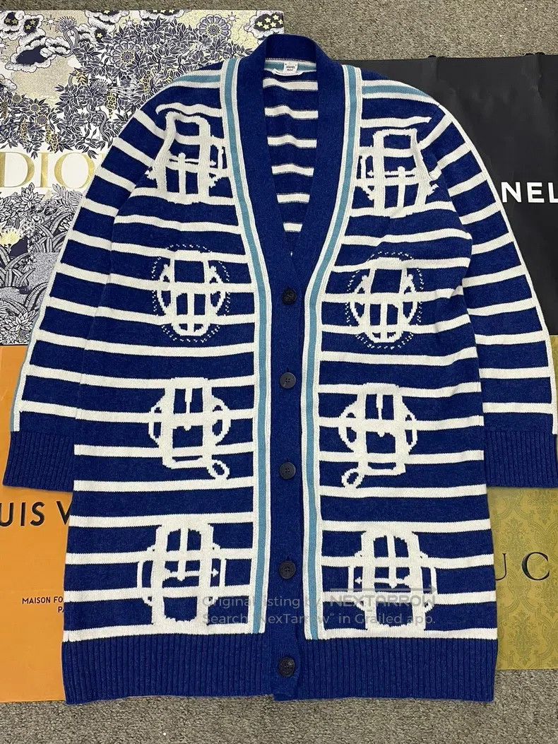 Hermes Hermes Blue and White Striped Printed Knit Cardigan Size XS / US 0-2 / IT 36-38 - 1 Thumbnail