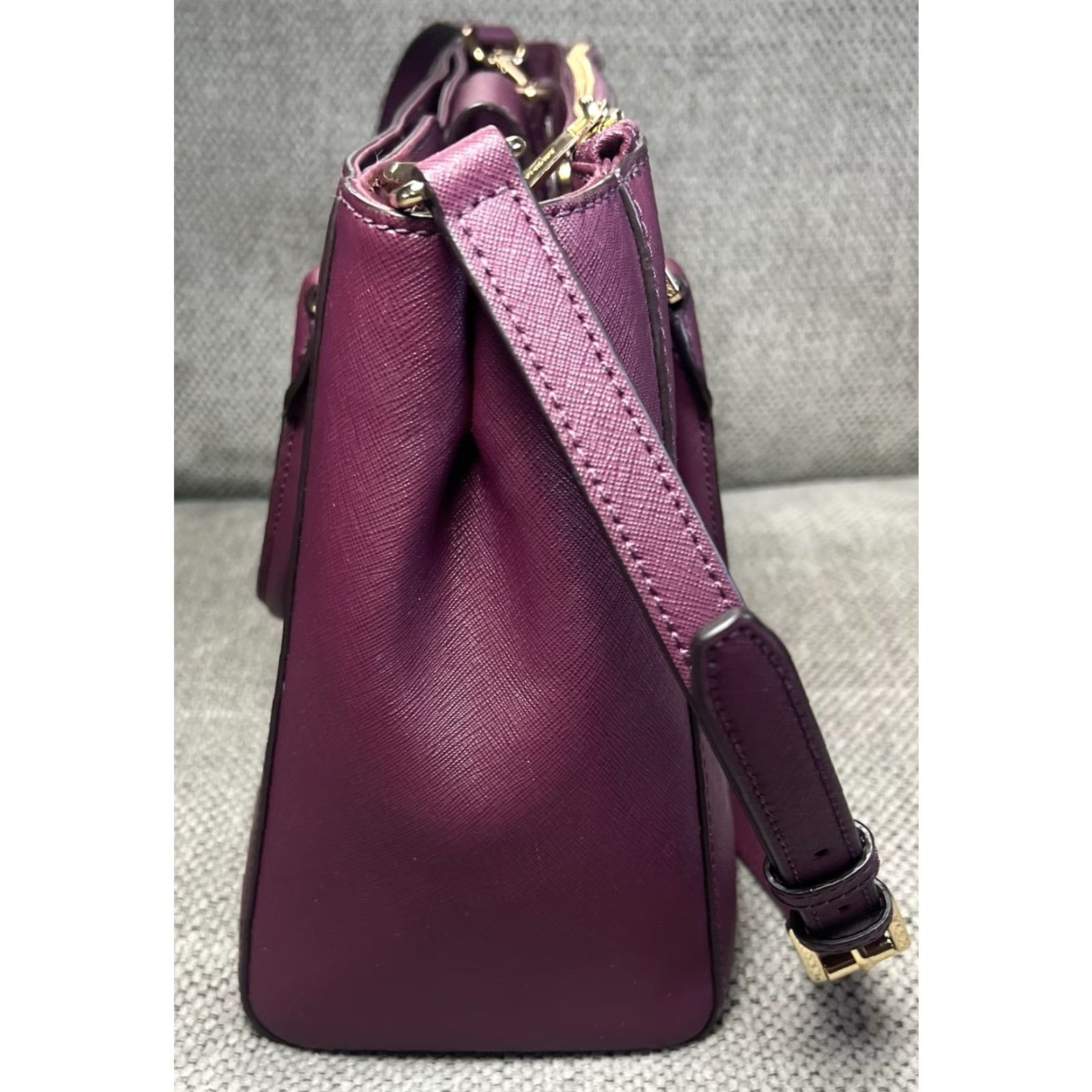 Michael Kors MICHAEL KORS Medium Kellen Saffiano Bag Burgundy Plum Leather Satchel Womens Size ONE SIZE - 4 Thumbnail