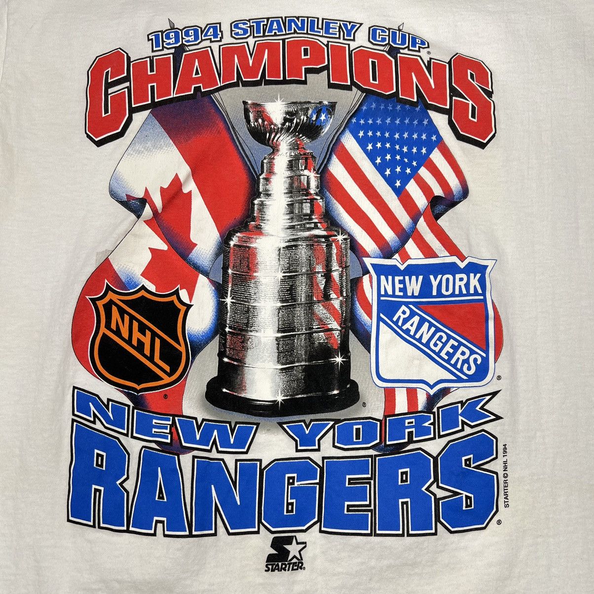 NHL × Starter × Vintage VTG NY Rangers Tee Shirt White Stanley Cup Champions NHL 90s Size US XL / EU 56 / 4 - 2 Thumbnail