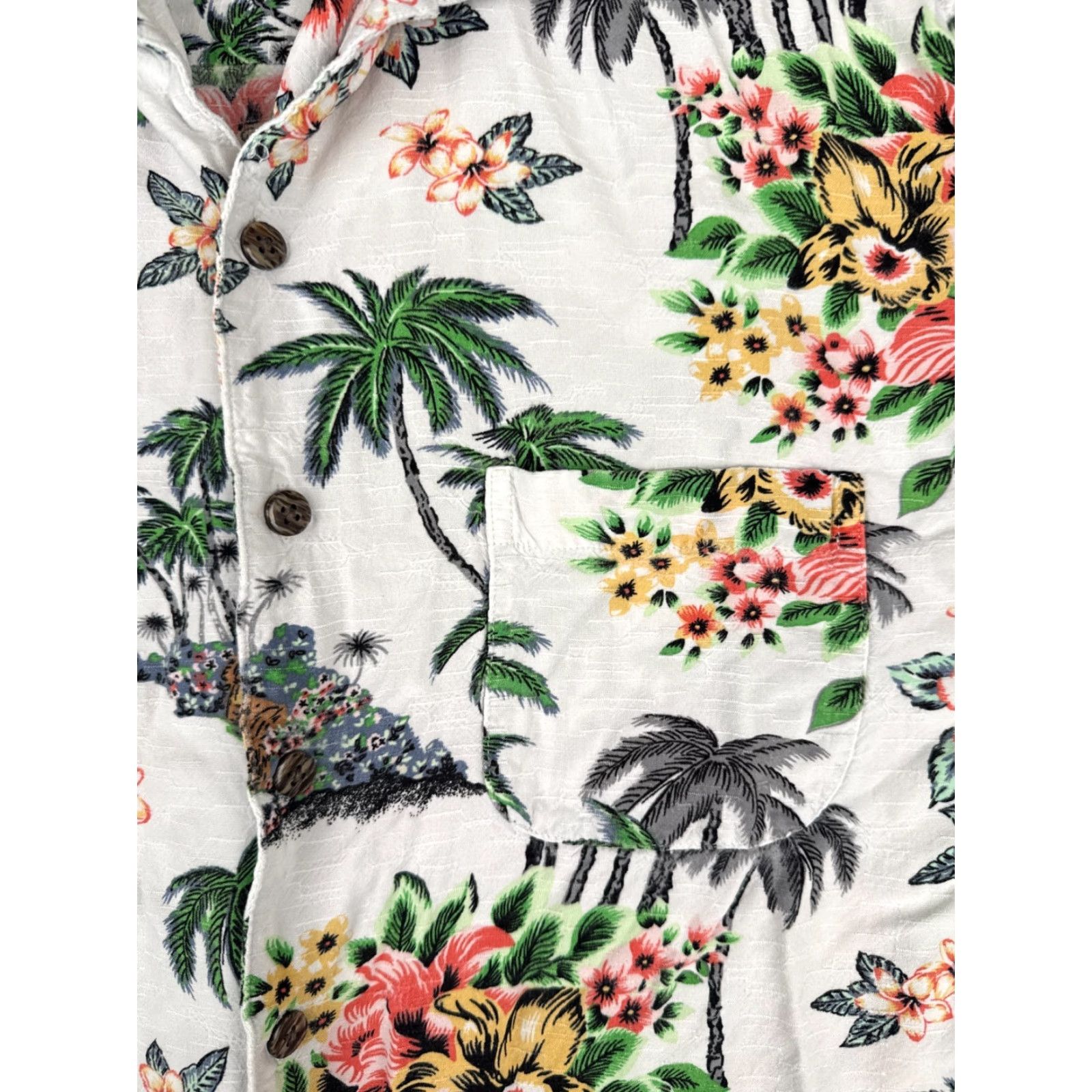 George George Shirt Adult Large White Floral Palm Print Button Up Hawaiian Rayon Mens Size US L / EU 52-54 / 3 - 6 Thumbnail