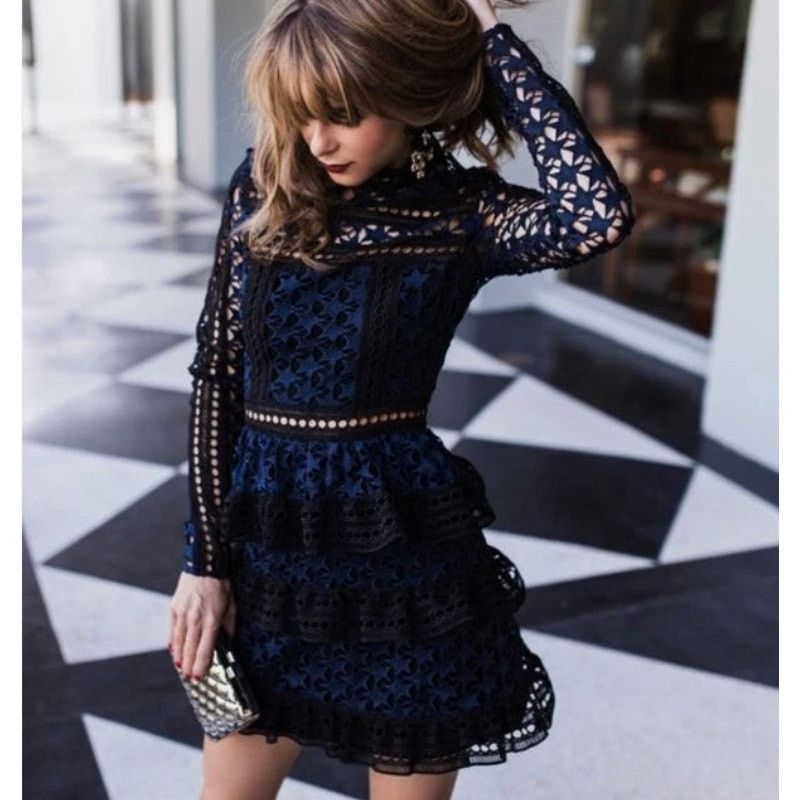 knee length dresses for ladies Self-Portrait - Cream Organza Lace Mini Dress main image 1