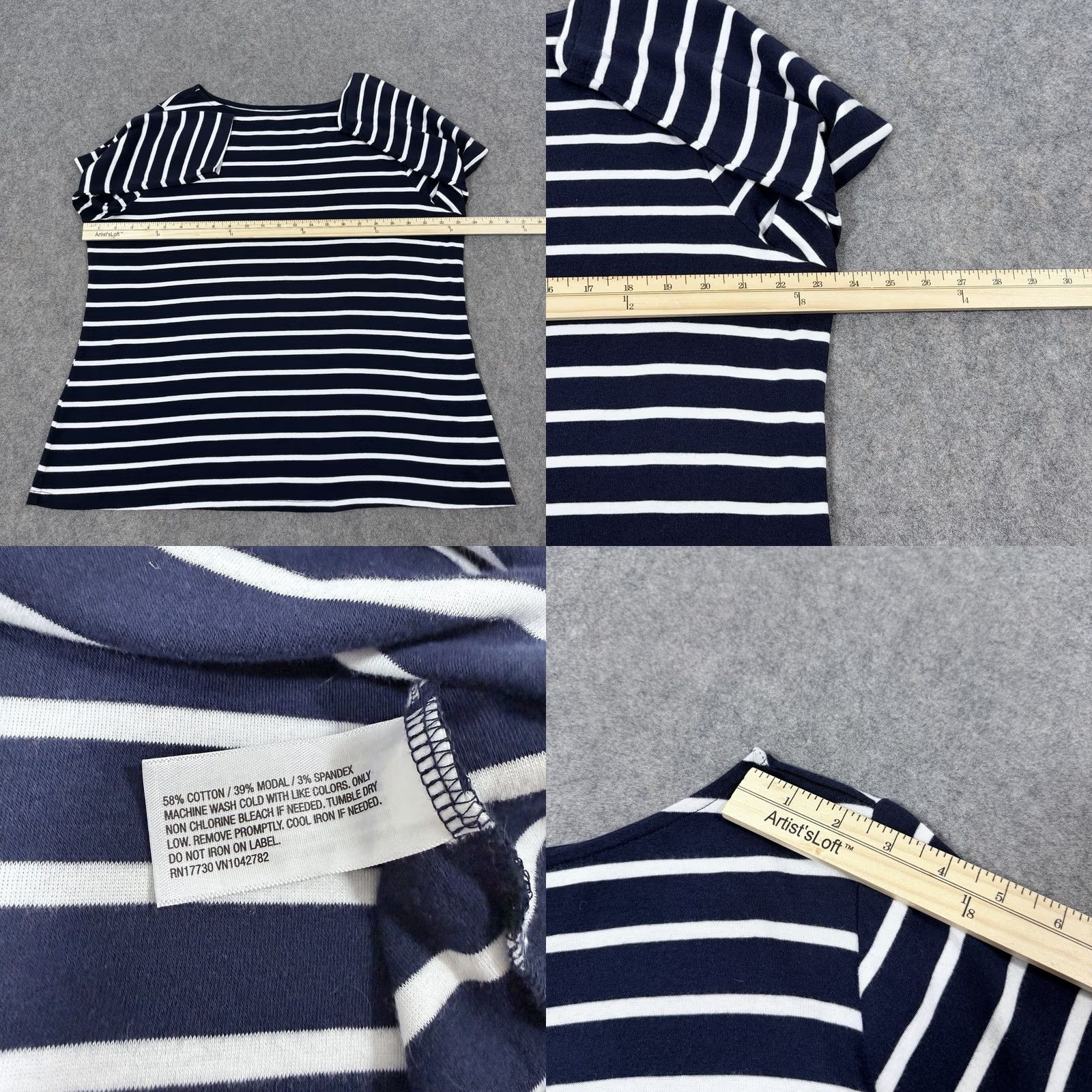 Vintage Ava & Viv T-Shirt Women's Plus Size 1X Blue White Stripes 3/4 Sleeve Pullover Casual Size XL / US 12-14 / IT 48-50 - 8 Thumbnail