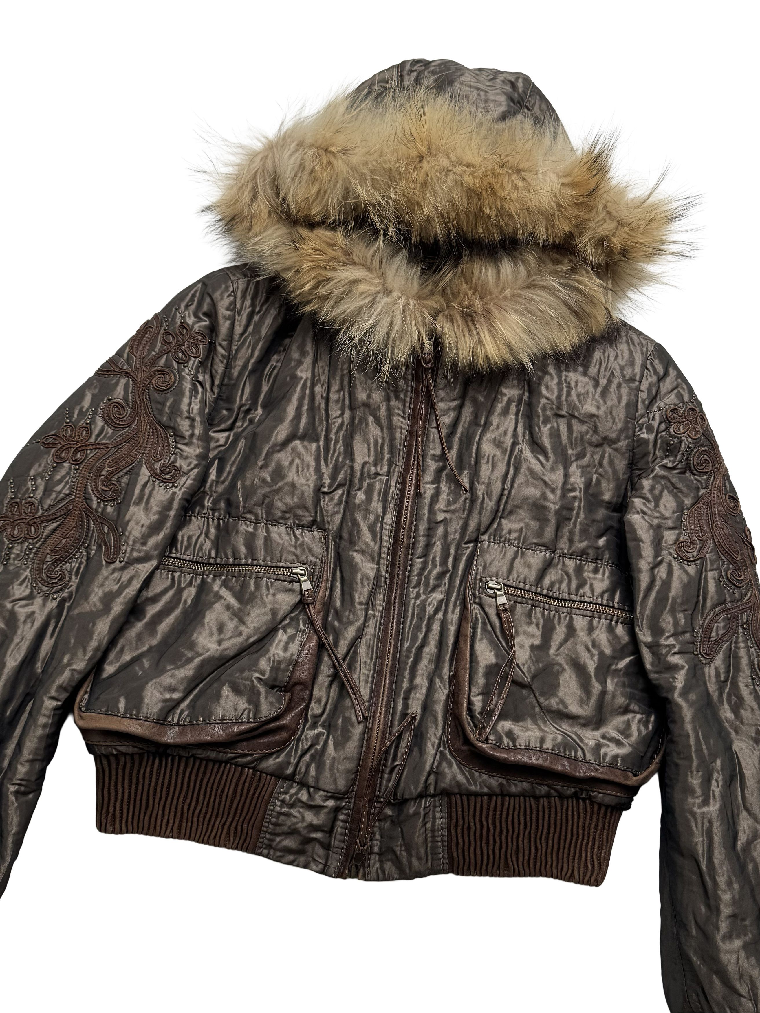 Vintage Vintage Jacket Leather Inserts Real Fur Hood Trim Zip Size M / US 6-8 / IT 42-44 - 6 Thumbnail