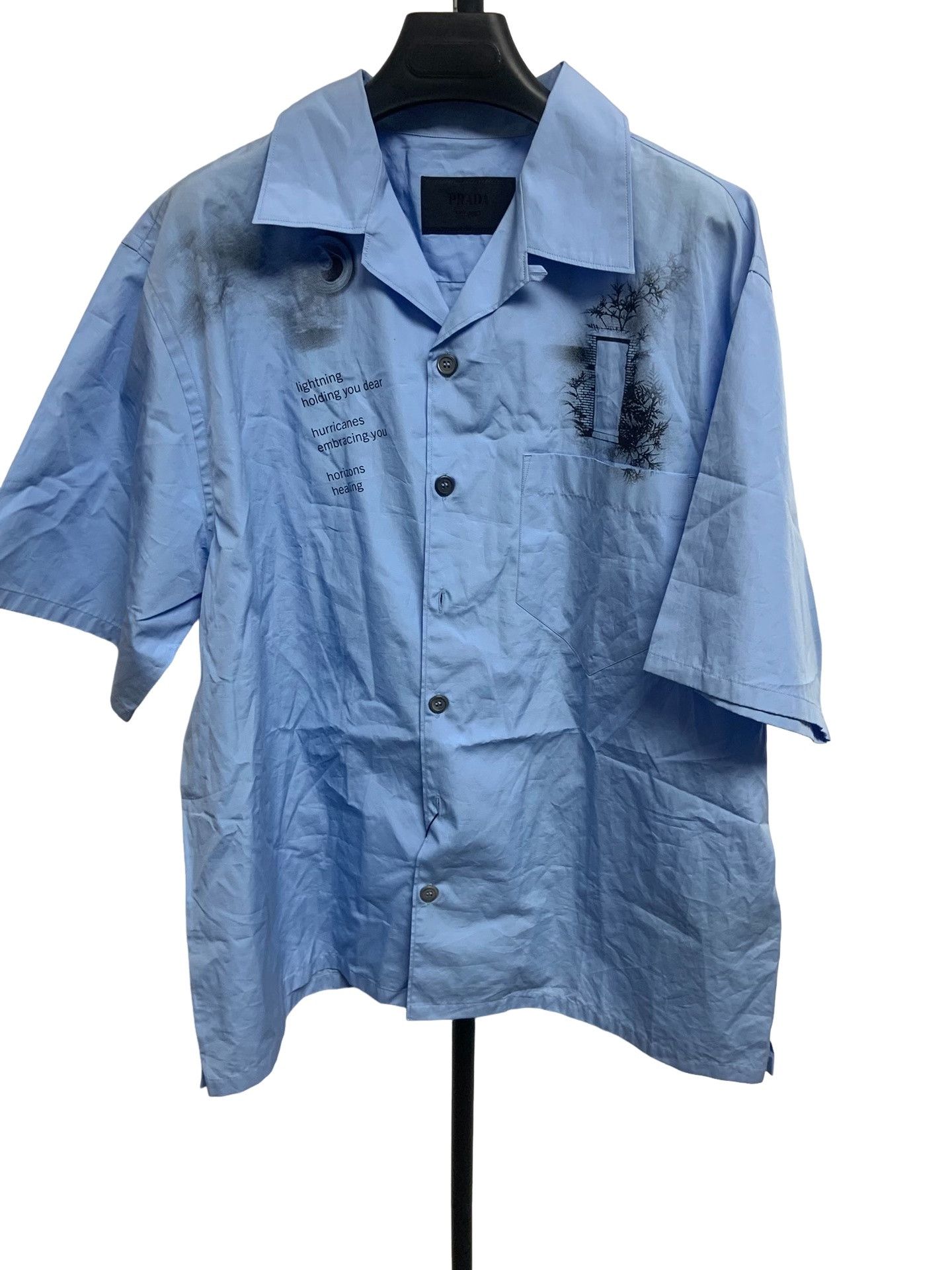Prada Prada Graphic Print Poplin Short Sleeve Shirt XL Size US XL / EU 56 / 4 - 1 Thumbnail