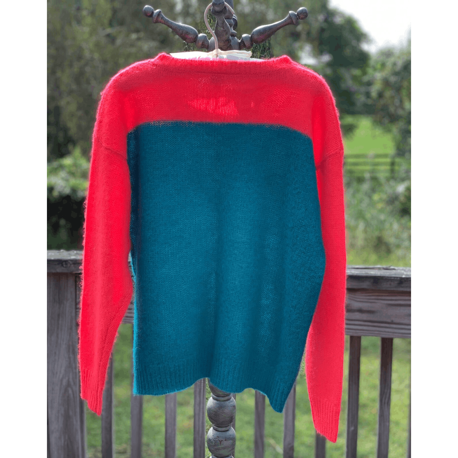 Stephen Sprouse Vtg 1980s STEPHEN SPROUSE Colorblock Red Blue Mohair Sweater Size L / US 10 / IT 46 - 2 Thumbnail