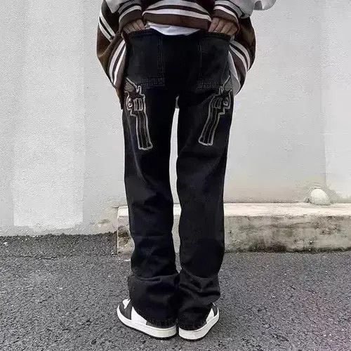 Jean Street style double gun embroidered patch bootcut jeans Size US 32 / EU 48 - 2 Thumbnail