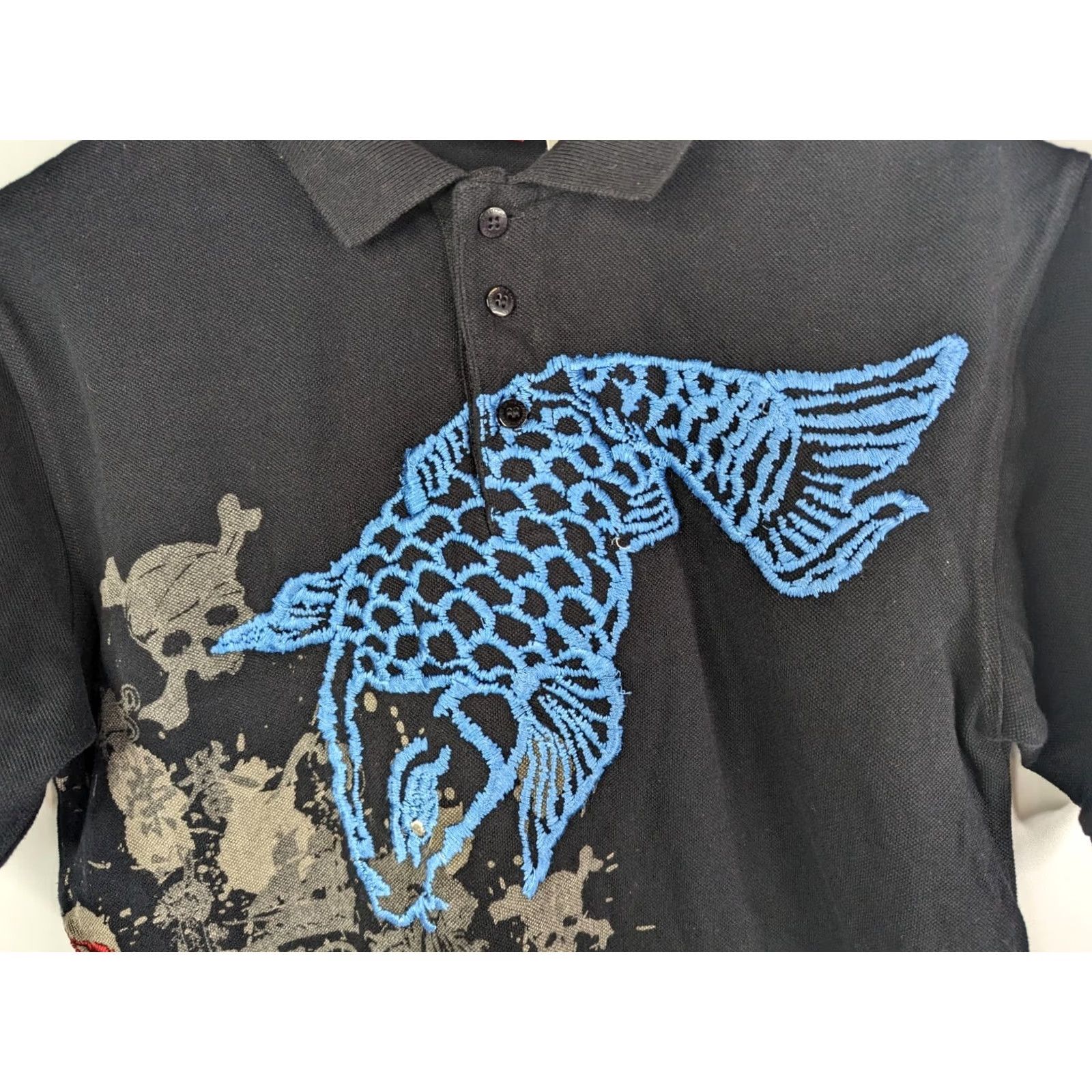 Disney Disney Parks Authentic Polo Black Embroidered Koi Fish Pirates of the Caribbean Polo Men M Short Sleeve Button-Down Collar Cotton Shirt Size US M / EU 48-50 / 2 - 2 Thumbnail