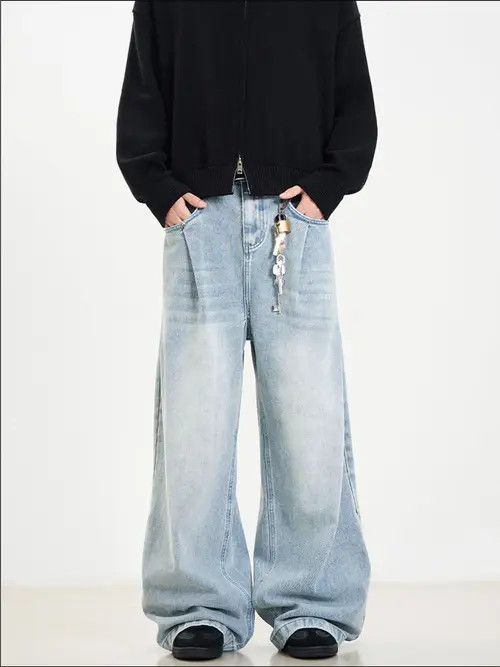 Japanese Brand Men's vintage side pleat washed blue jeans Size US 32 / EU 48 - 1 Thumbnail