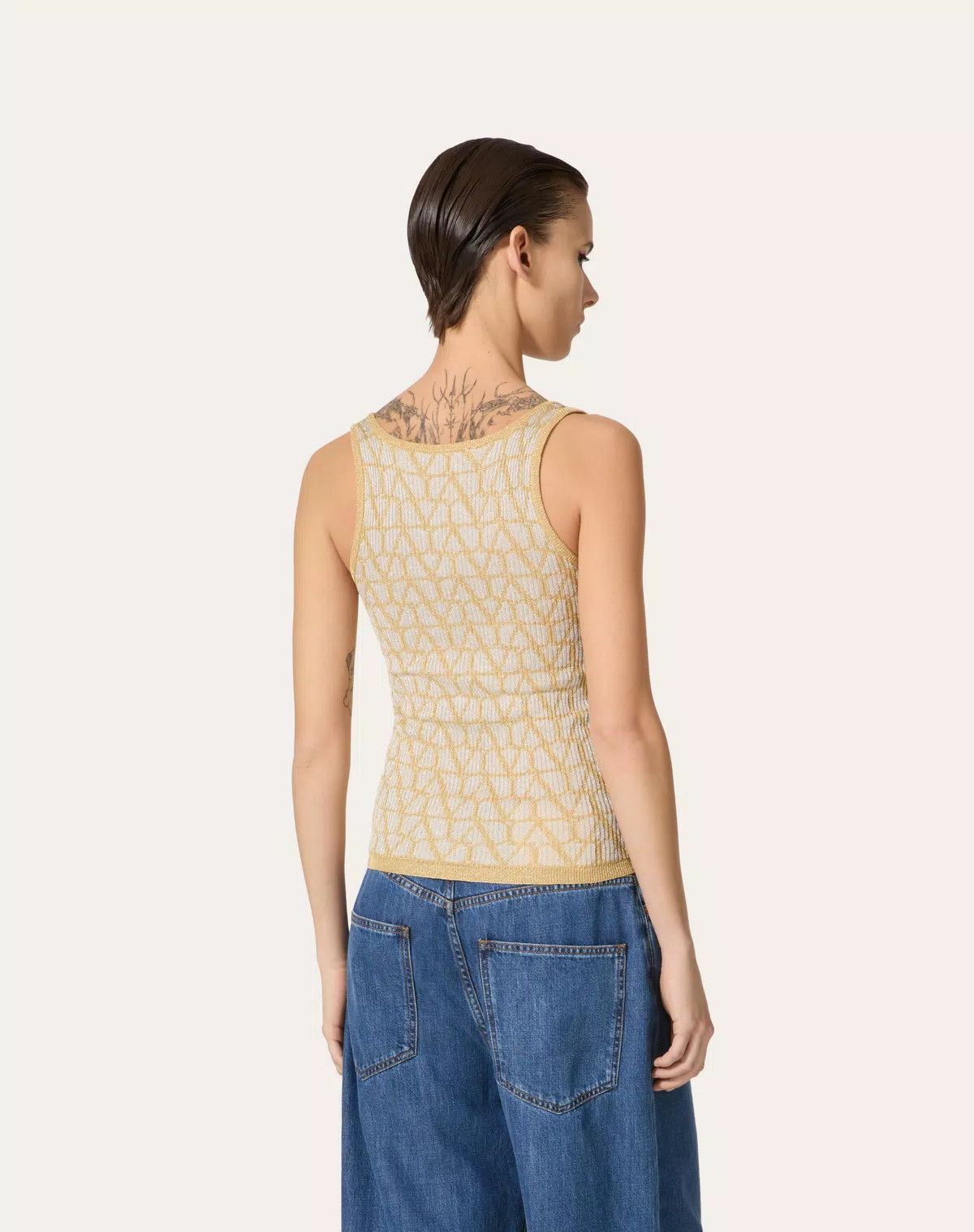 Valentino o1s1wg110426 Lurex And Toile Iconographe Jacquard Top Yellow Size XS / US 0-2 / IT 36-38 - 6 Thumbnail