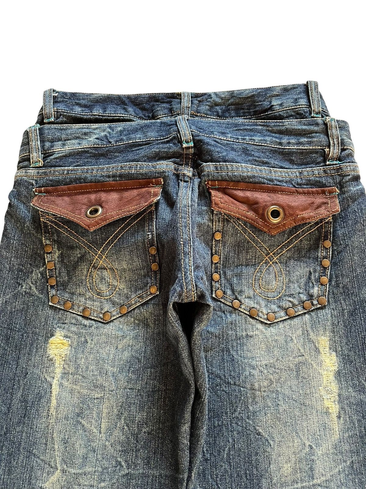 Hysteric Glamour Vintage Japanese Brand Ripped Studs Double Waist Flare Jeans Size 28" / US 6 / IT 42 - 8 Thumbnail