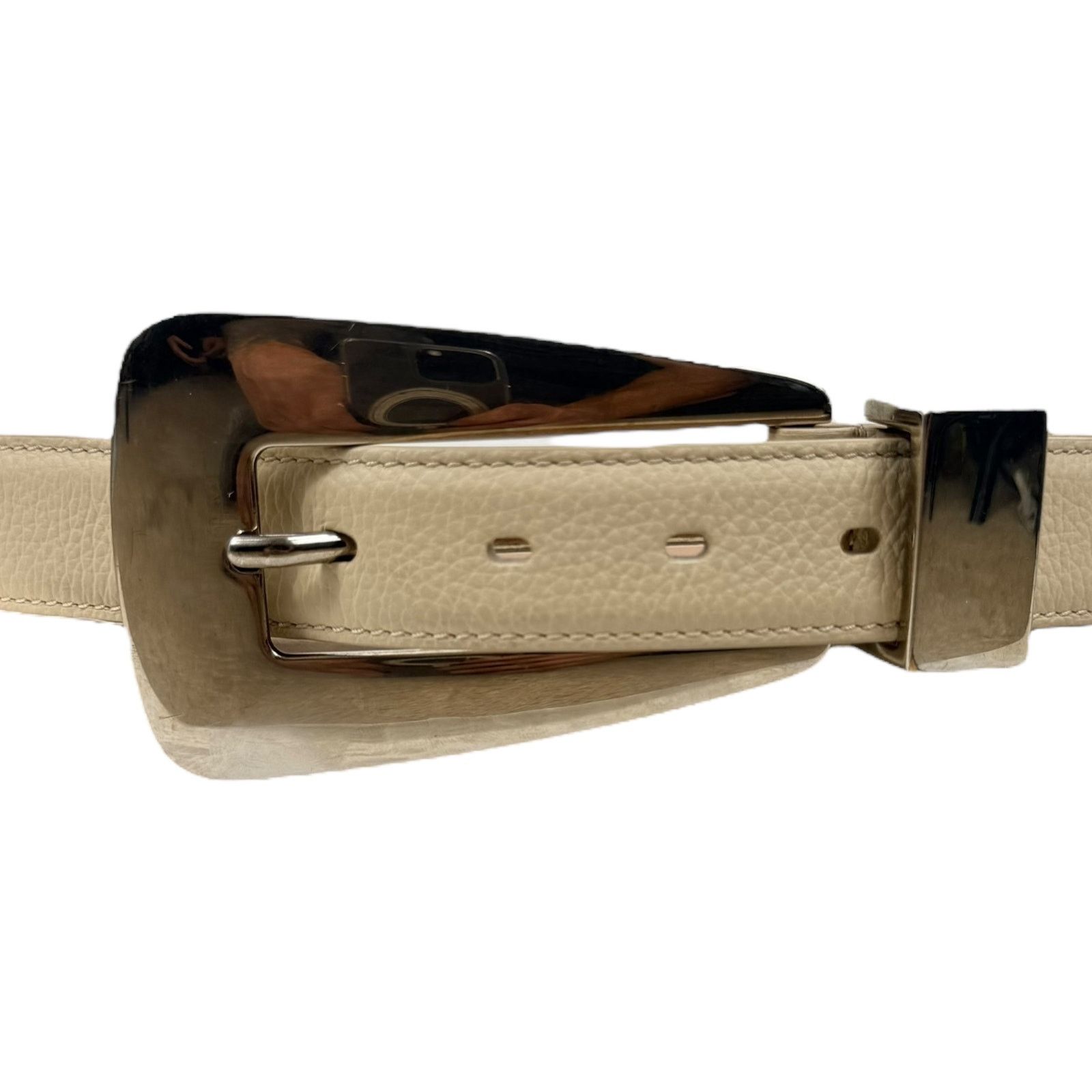 KHAITE Khaite Lucca Leather Belt Solid Brass Buckle Dark Ivory 90 Size ONE SIZE - 3 Thumbnail