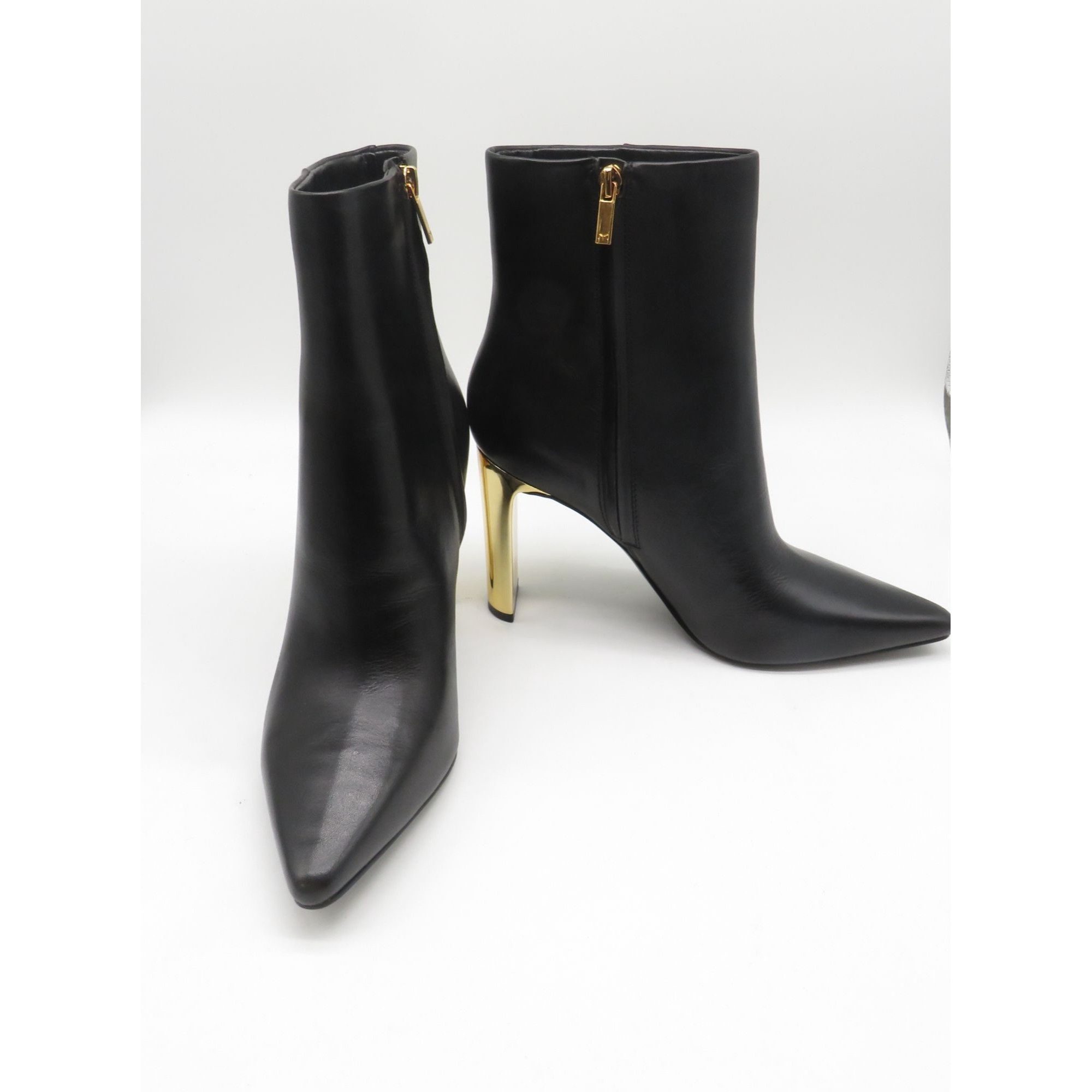 Other Marc Fisher Talyna3 Black Leather Ankle Booties Gold Block H Size US 10 / IT 40 - 4 Thumbnail