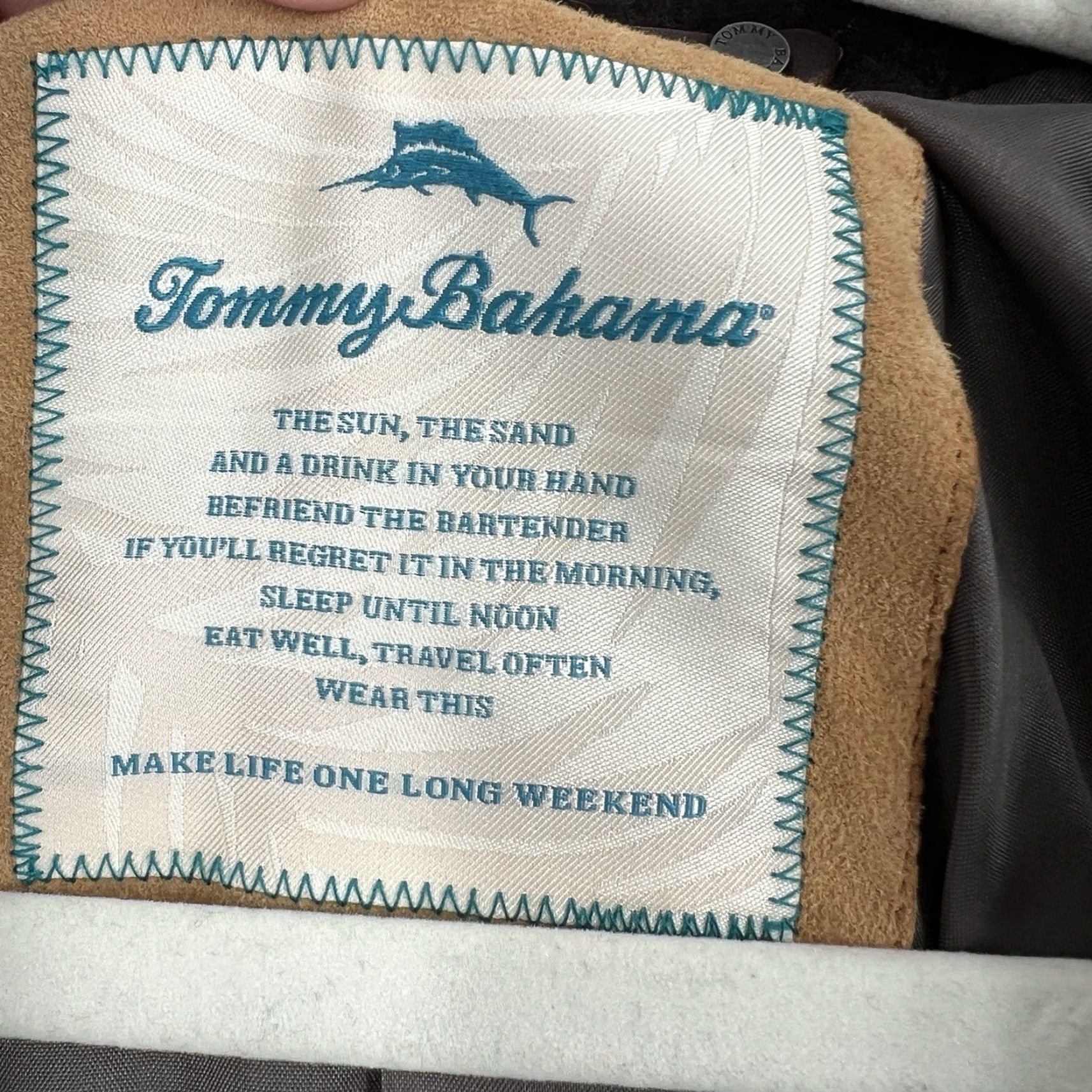 Tommy Bahama Tommy Bahama Mens Brown Wool Herringbone Blazer Sport Coat L Regular Notch 2 Button Front Ship/Voyage Theme Mens Size 42R - 2 Thumbnail