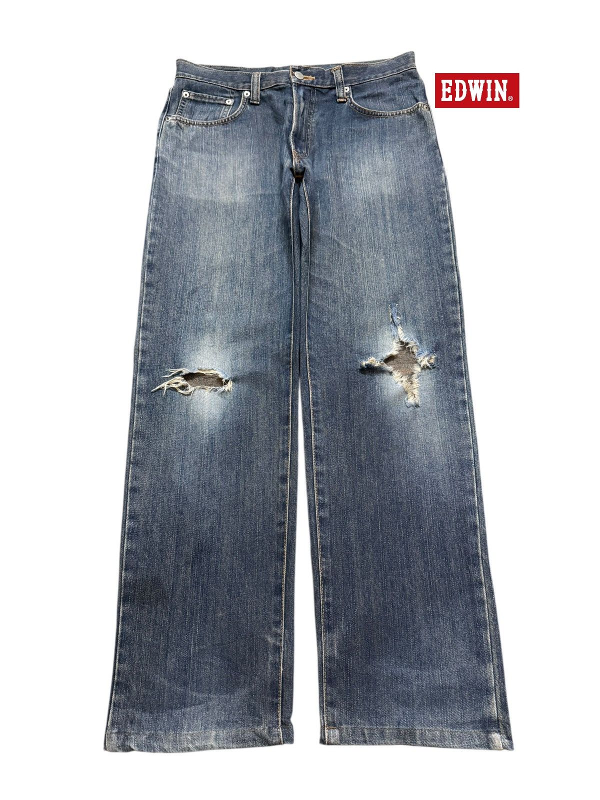 Edwin Vintage 90s Japan Edwin Blue Faded Wash Distressed Jeans Size US 32 / EU 48 - 1 Thumbnail