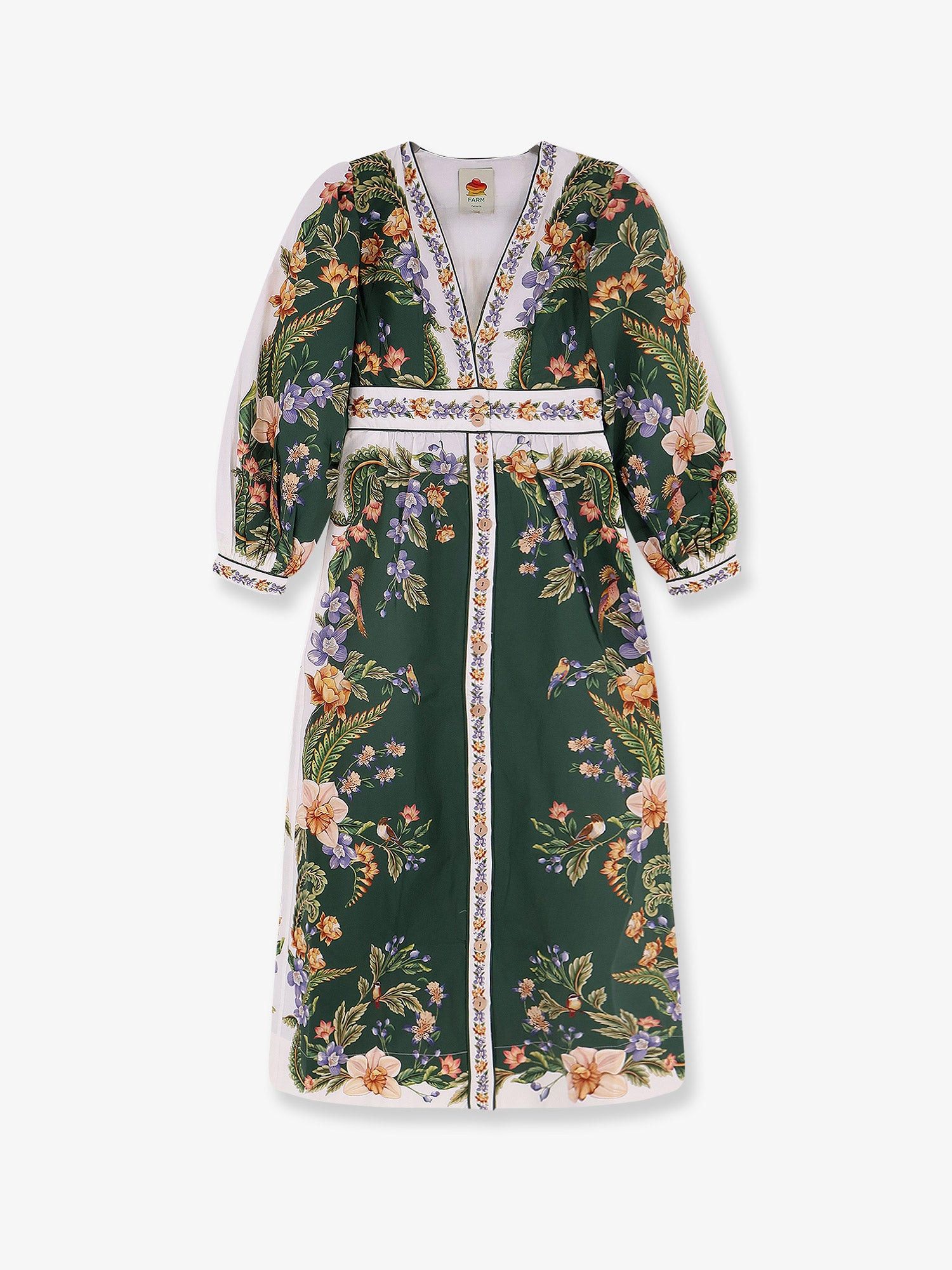Farm Rio Long Cotton Dress With Floral Print Size XXS / US 00 / IT 34 - 1 Thumbnail