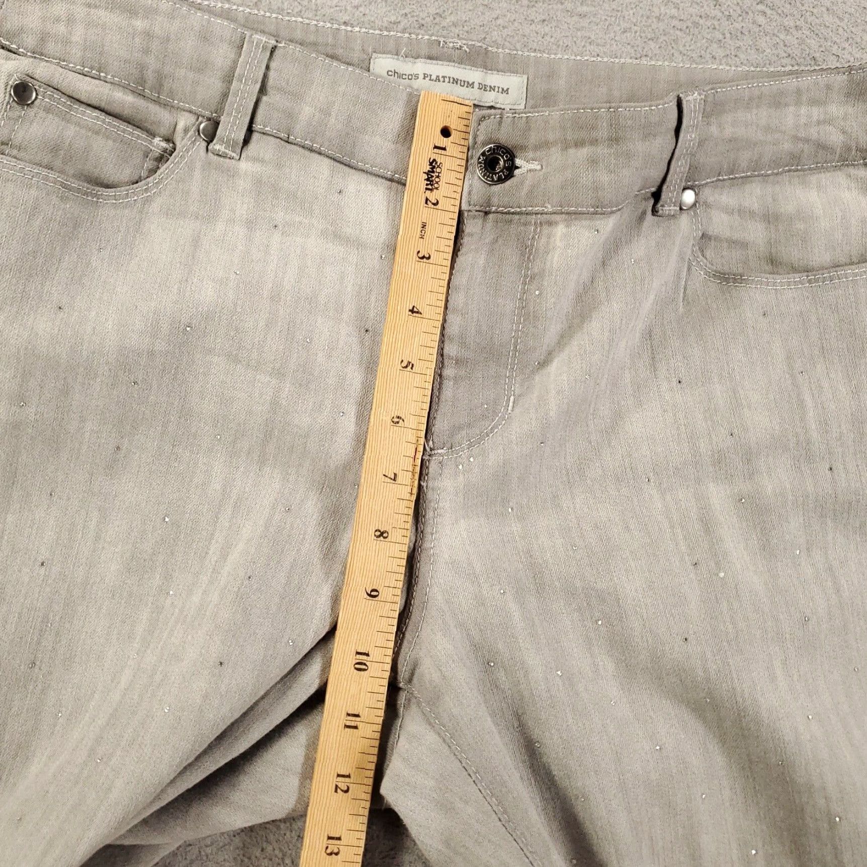 Vintage Chicos Jeans Womens 12 Large Embellished Rhinestones Allover Gray Platinum Size 36" / US 14 / IT 50 - 4 Thumbnail