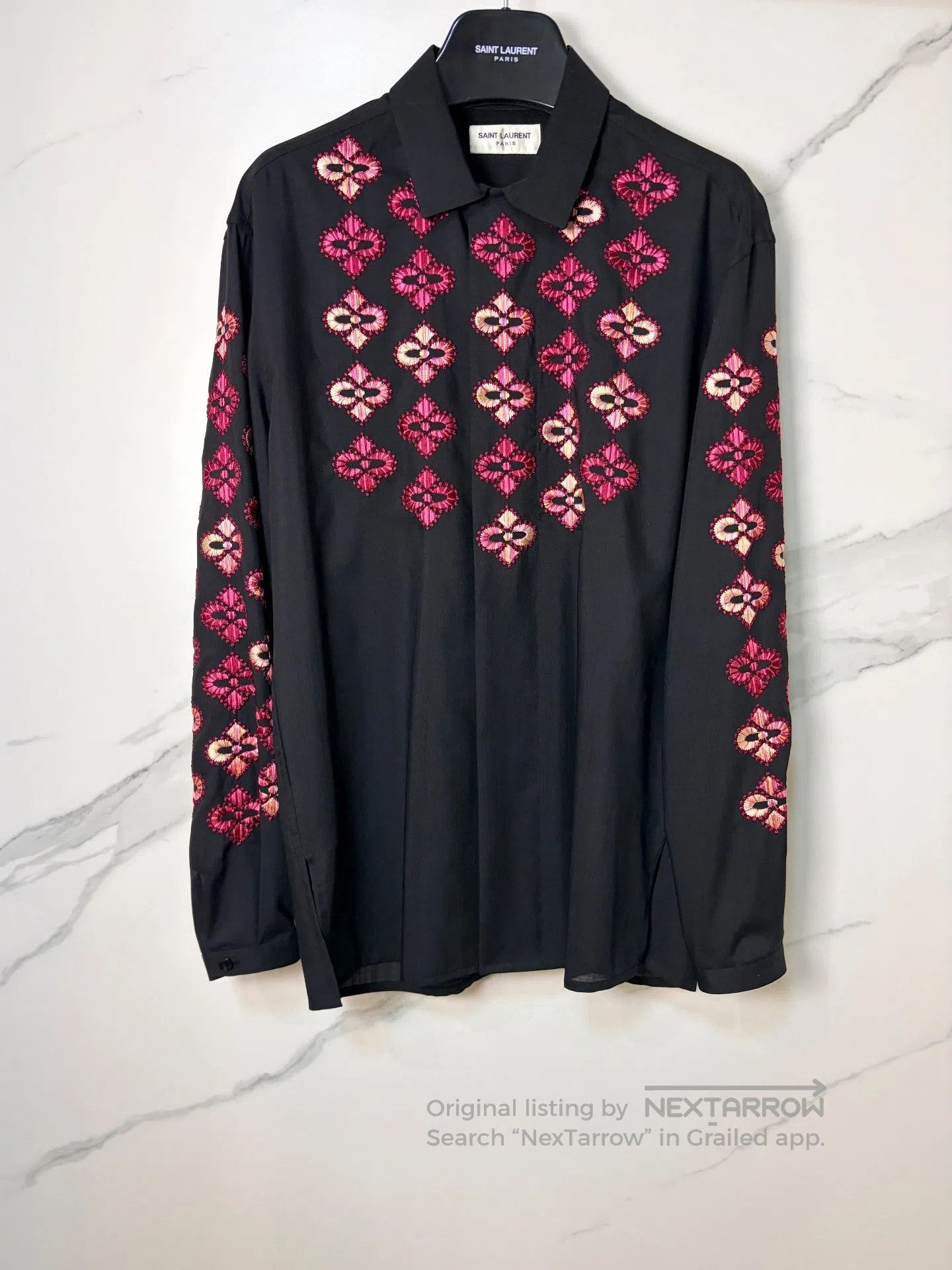 Saint Laurent Paris Saint Laurent Wool Floral Embroidery Shirt. Size US M / EU 48-50 / 2 - 1 Thumbnail