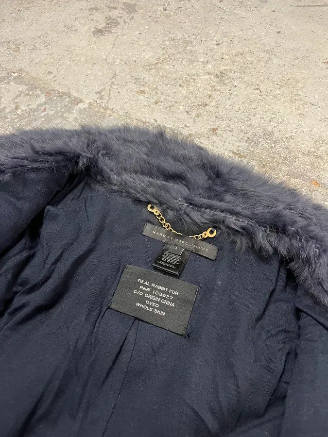 Marc Jacobs 2010s Marc Jacobs Navy Rabbit Fur Officer Jacket Size M / US 6-8 / IT 42-44 - 9 Thumbnail