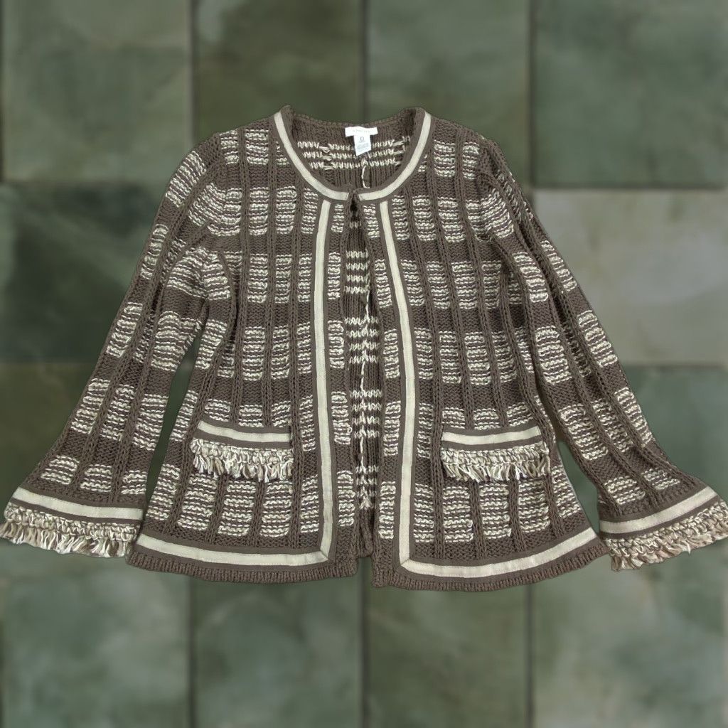 Vintage Chico's Womens Brown Striped Cable Knit Cardigan Sweater Size 0 Size S / US 4 / IT 40 - 1 Thumbnail