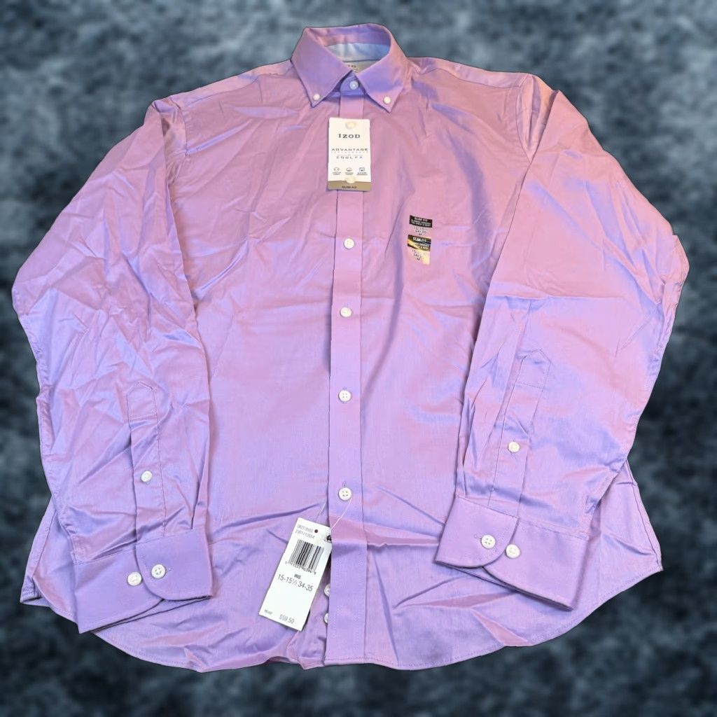 Izod VINTAGE IZOD dress shirt? (No, not vintage) IZOD Slim Fit Button-Down Dress Shirt Purple Advantage Cool FX Mens Medium NWT Size 40R - 1 Thumbnail