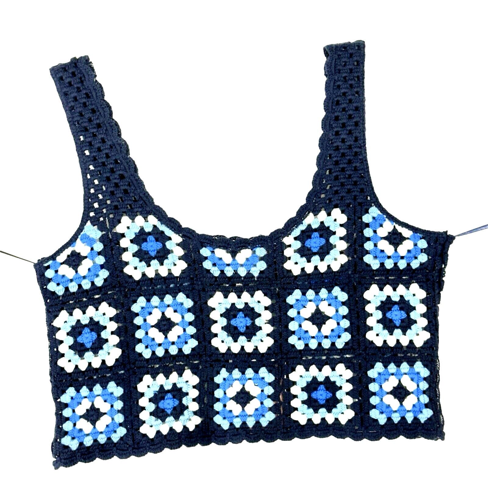 Other Women's Crochet Granny Square Knit Cropped Top Boho Size M Size M / US 6-8 / IT 42-44 - 6 Thumbnail