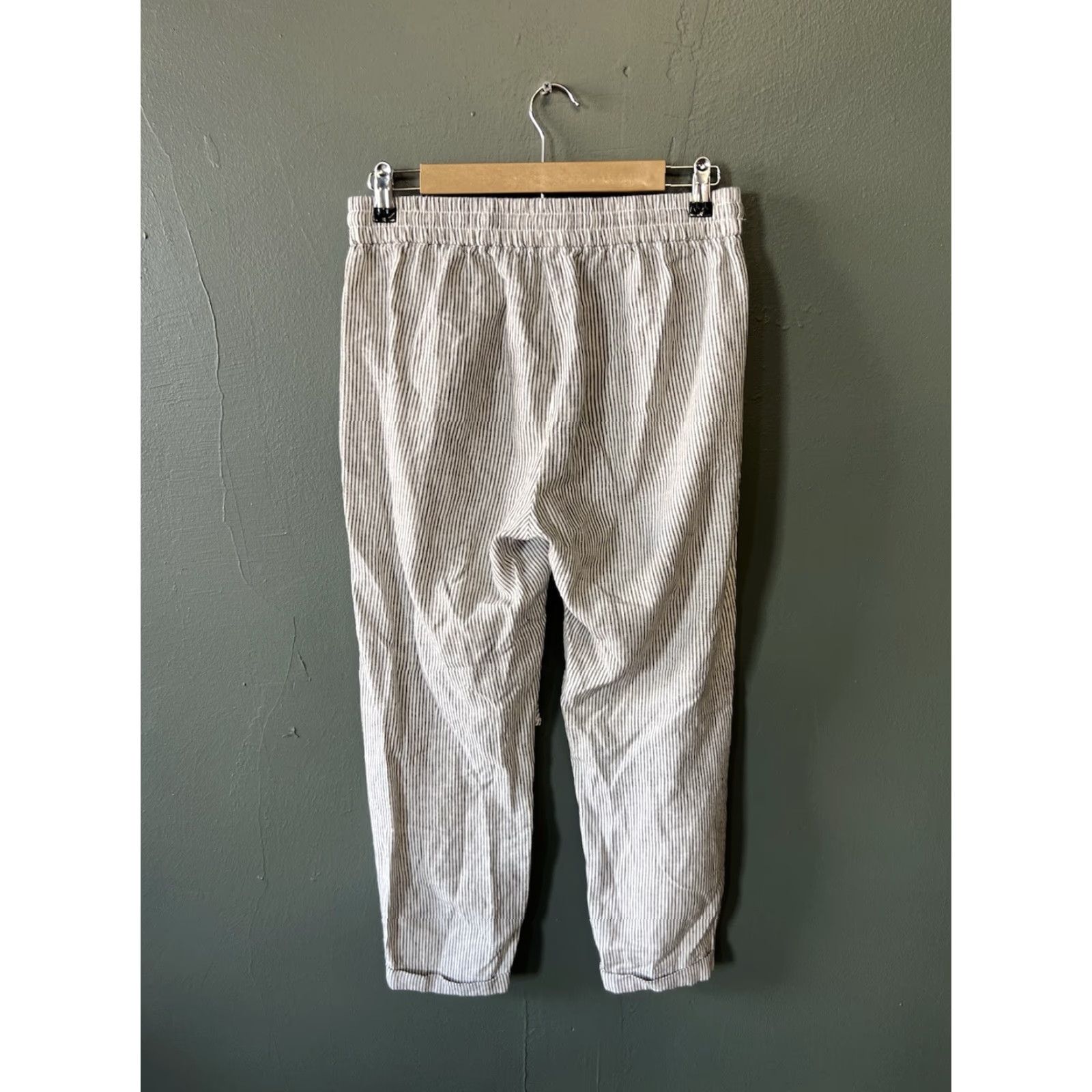 J.Crew J. Crew Womens Pants Cropped Striped Linen Gray Drawstring Pull On Size 4 Size 27" / US 4 / IT 40 - 2 Thumbnail