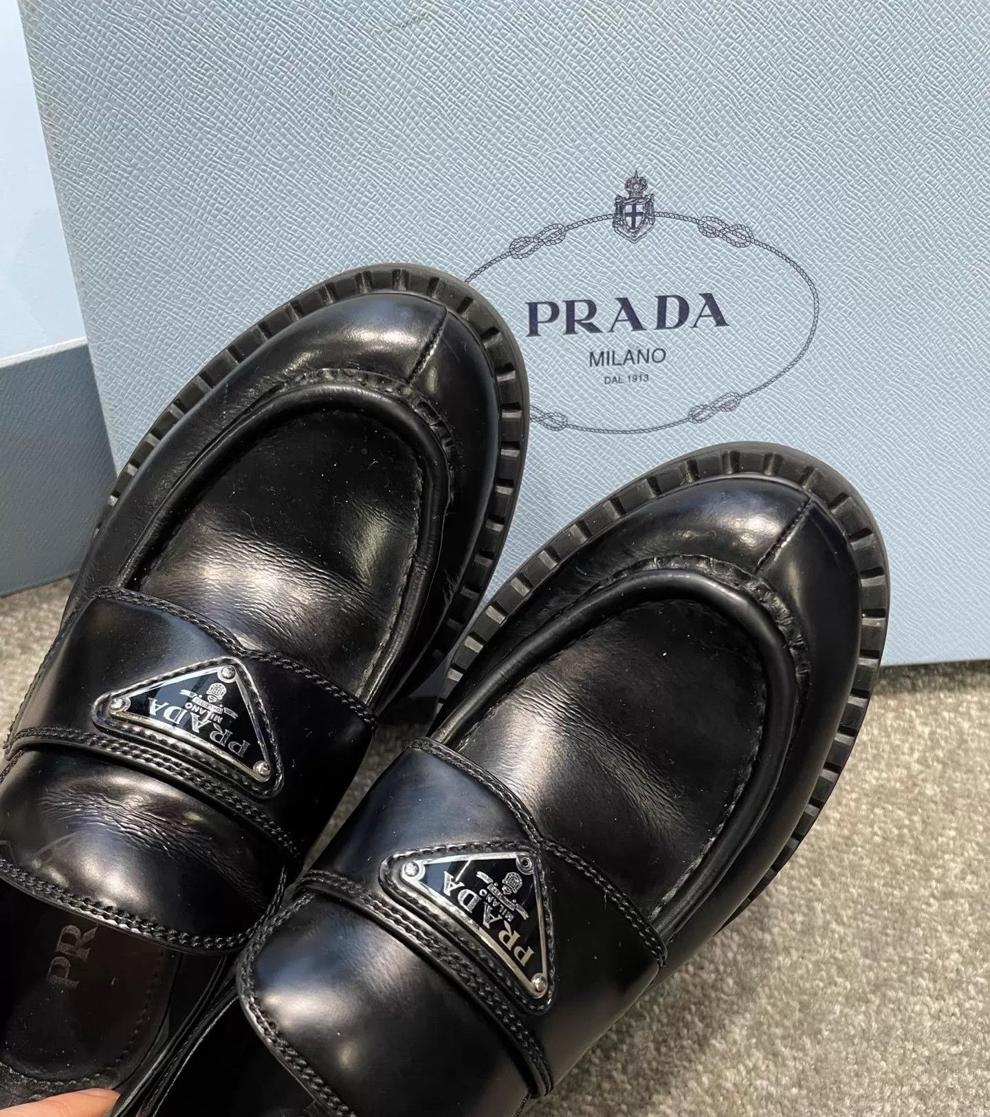Prada PRADA Women's Calfskin Loafer w/ Polished Metal Badge EU37 Size US 6.5 / IT 36.5 - 5 Thumbnail