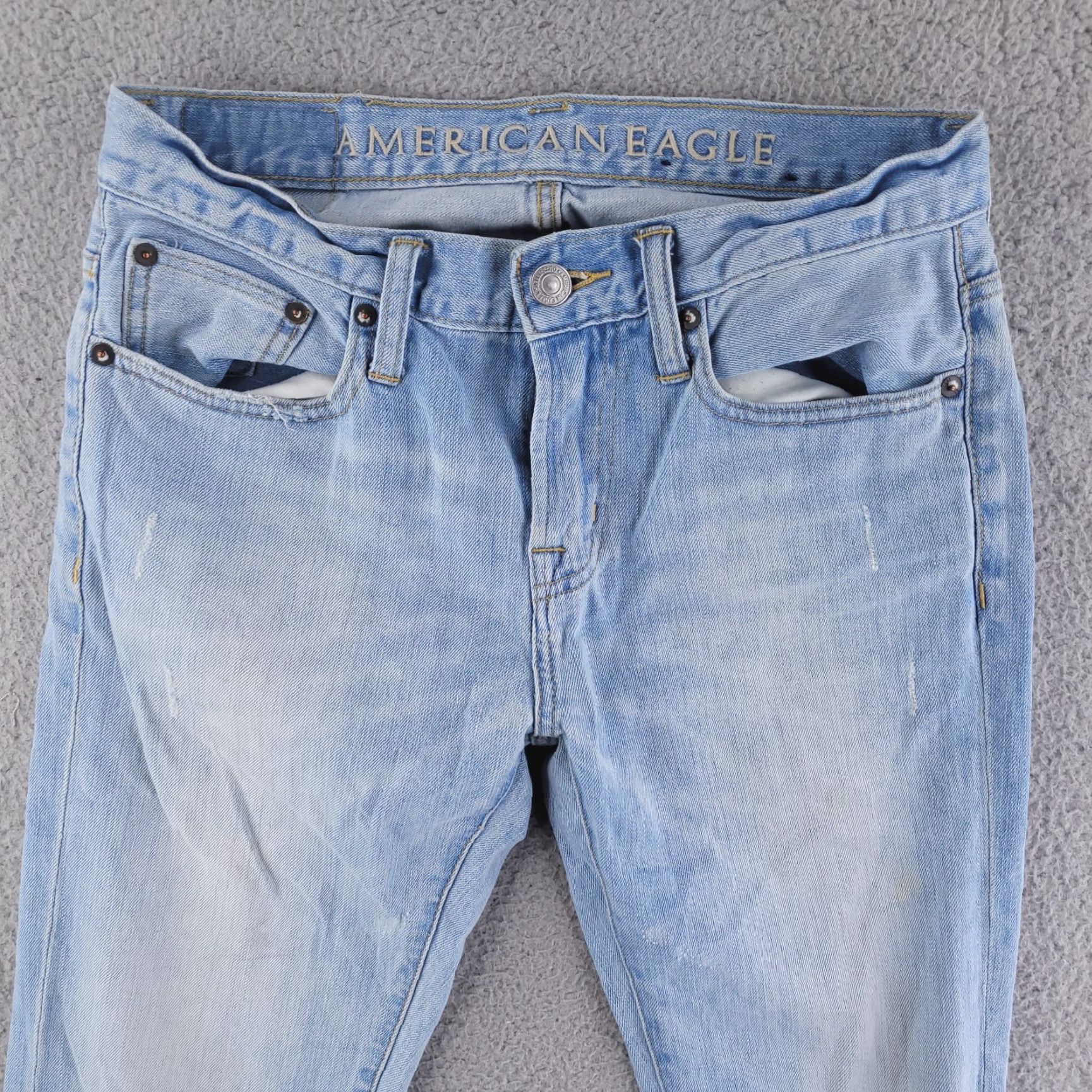 American Eagle Outfitters American Eagle Jeans Mens 29x31 Blue Distressed Skinny Light Wash Size US 29 - 6 Thumbnail