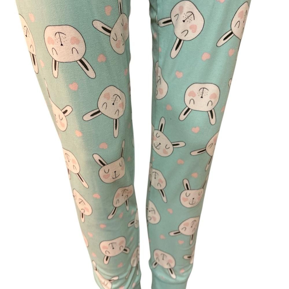 Designer Mint Green Pajama Pants with Bunny Print Size ONE SIZE - 3 Thumbnail
