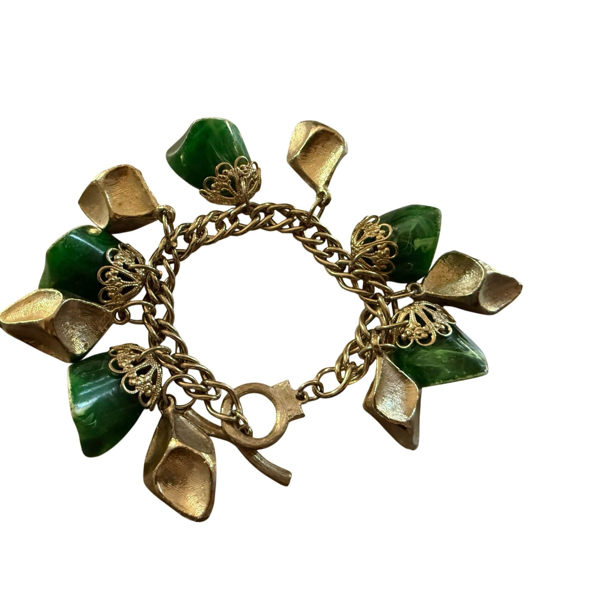 Other Vintage Brushed Silver Tone Chunky Bracelet With Green Lucit Size ONE SIZE - 6 Thumbnail