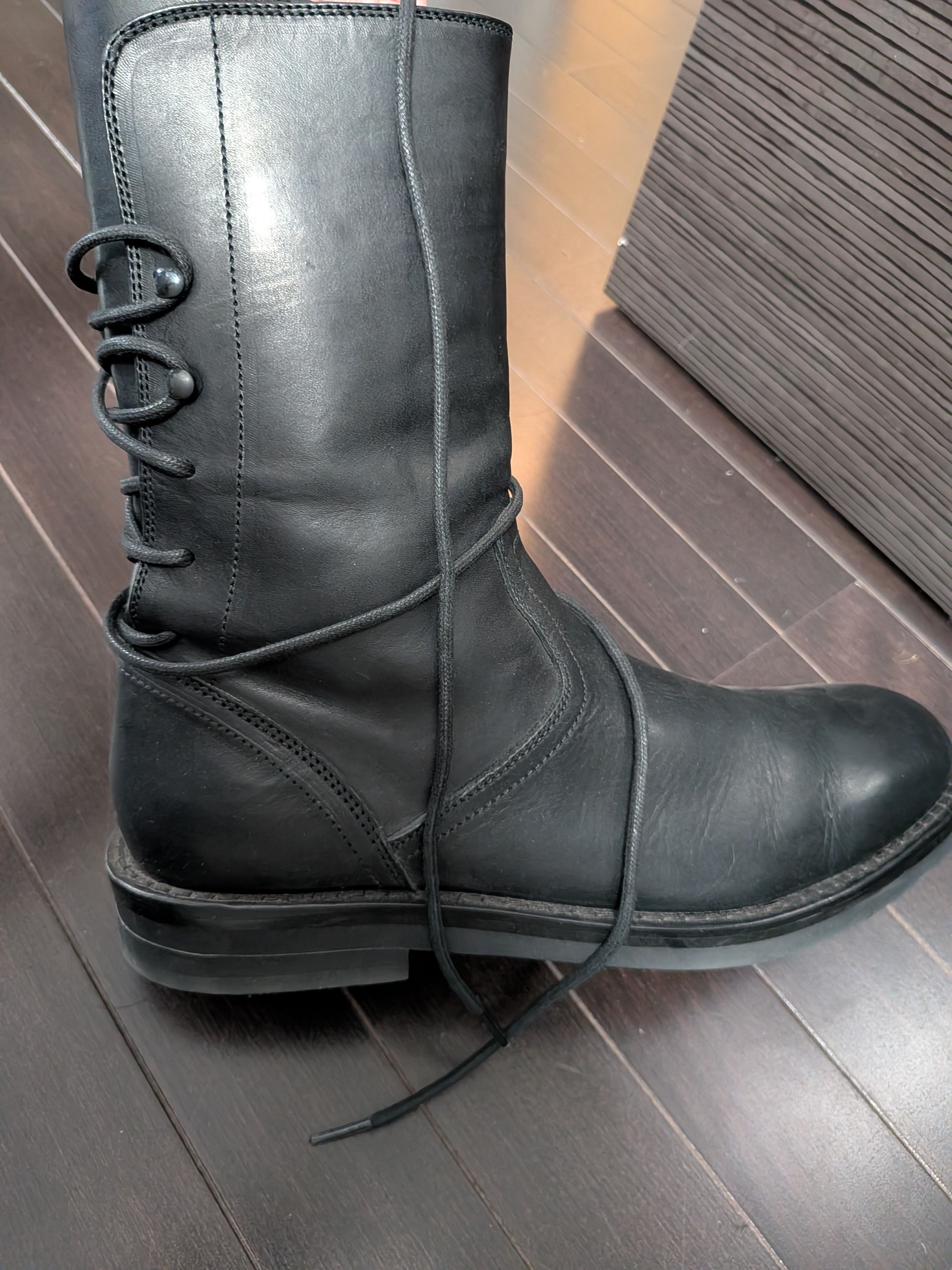 Ann Demeulemeester Ann Demeulemeester Black Leather Back-Lace Boots – Worn Once Size US 9 / EU 42 - 3 Thumbnail