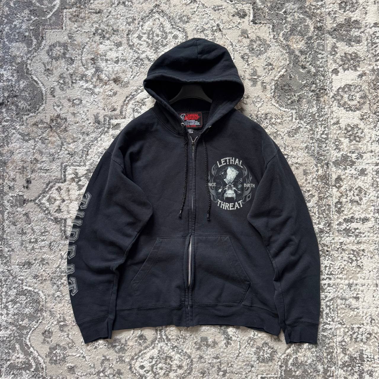 Japanese Brand Japanese Vintage Moto Punk Skull Goth Zip Baggy Black Hoodie Size US L / EU 52-54 / 3 - 1 Thumbnail