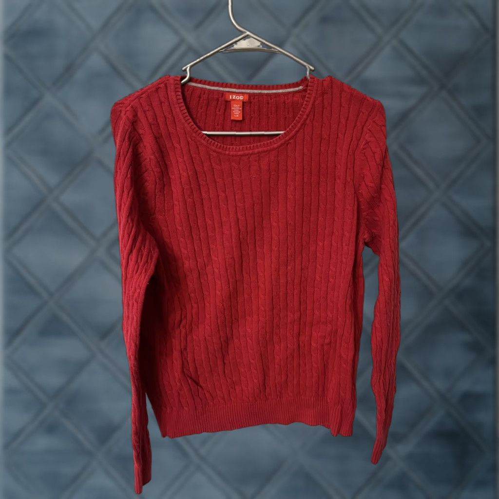 Izod IZOD Women's Sweater Large Red Cable Knit Long Sleeve Crewneck Pullover Casual Size L / US 10 / IT 46 - 1 Thumbnail