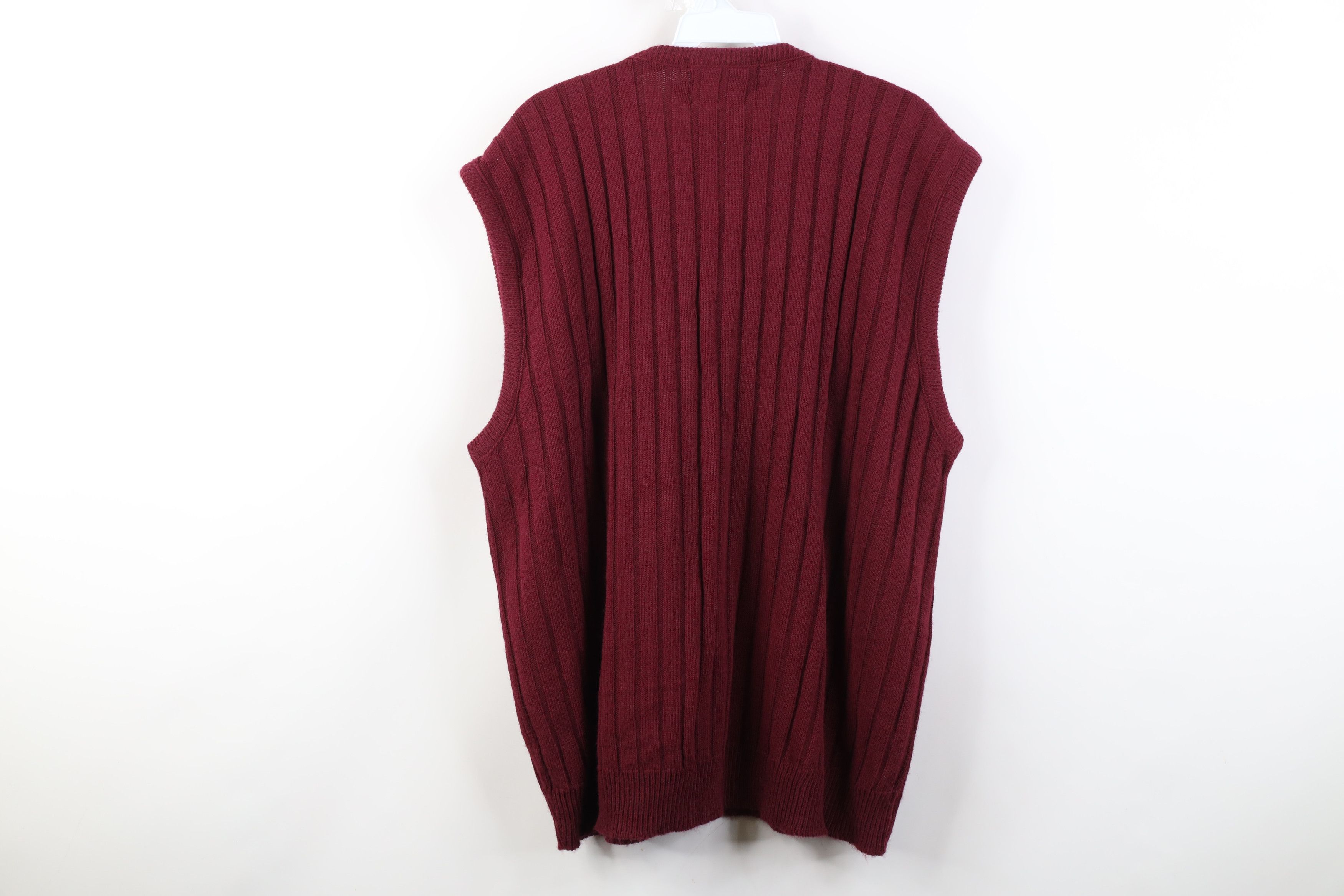 Vintage Vintage 70s Streetwear Ribbed Knit Sweater Vest Burgundy USA Size US XL / EU 56 / 4 - 7 Thumbnail
