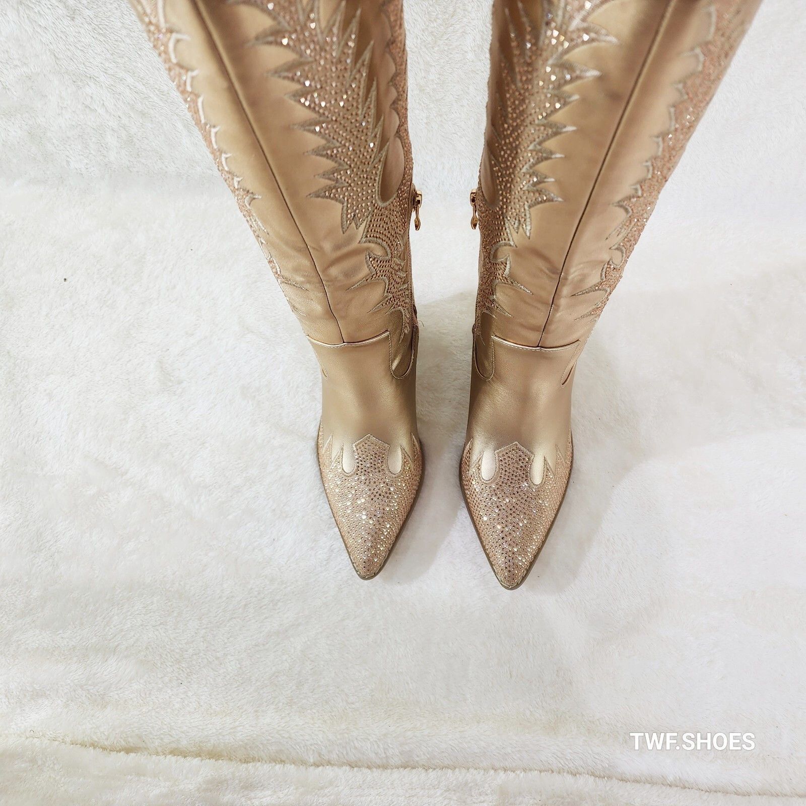 Other Flash Brush Metallic Matte Rhinestone Western Knee High Cowg Size US 9 / IT 39 - 4 Thumbnail