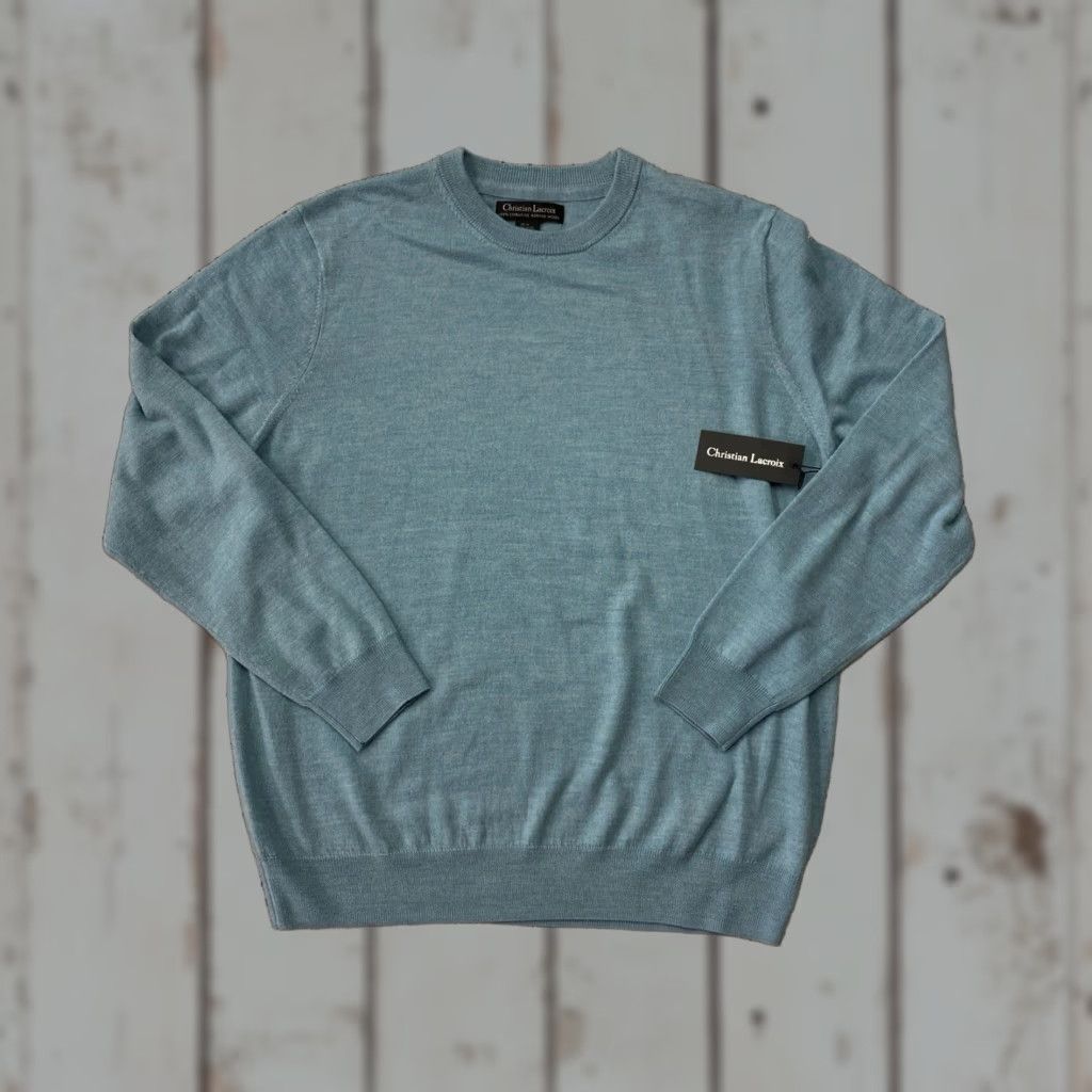 Christian Lacroix Sweater Mens XL Blue 100% Extra Fine Merino Wool Luxury NWT