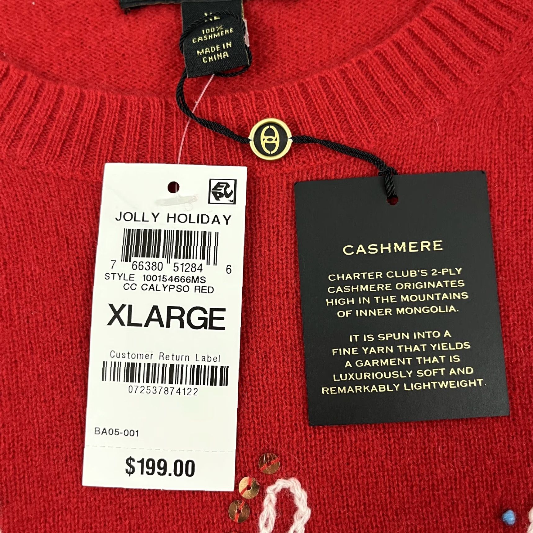Charter Club CHARTER CLUB Sweater Womens XL Red 100% Cashmere Be Kind Jolly Holiday Luxury Size XL / US 12-14 / IT 48-50 - 4 Thumbnail