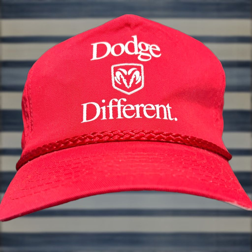 Vintage Vtg. 90’s Dodge Different Ram Red Trucker Hat adjustable Cobra Cap Tag Mens Trucker Hat Red Cotton Solid Adjustable Cap Cars Theme 90s Mens Size ONE SIZE - 1 Thumbnail