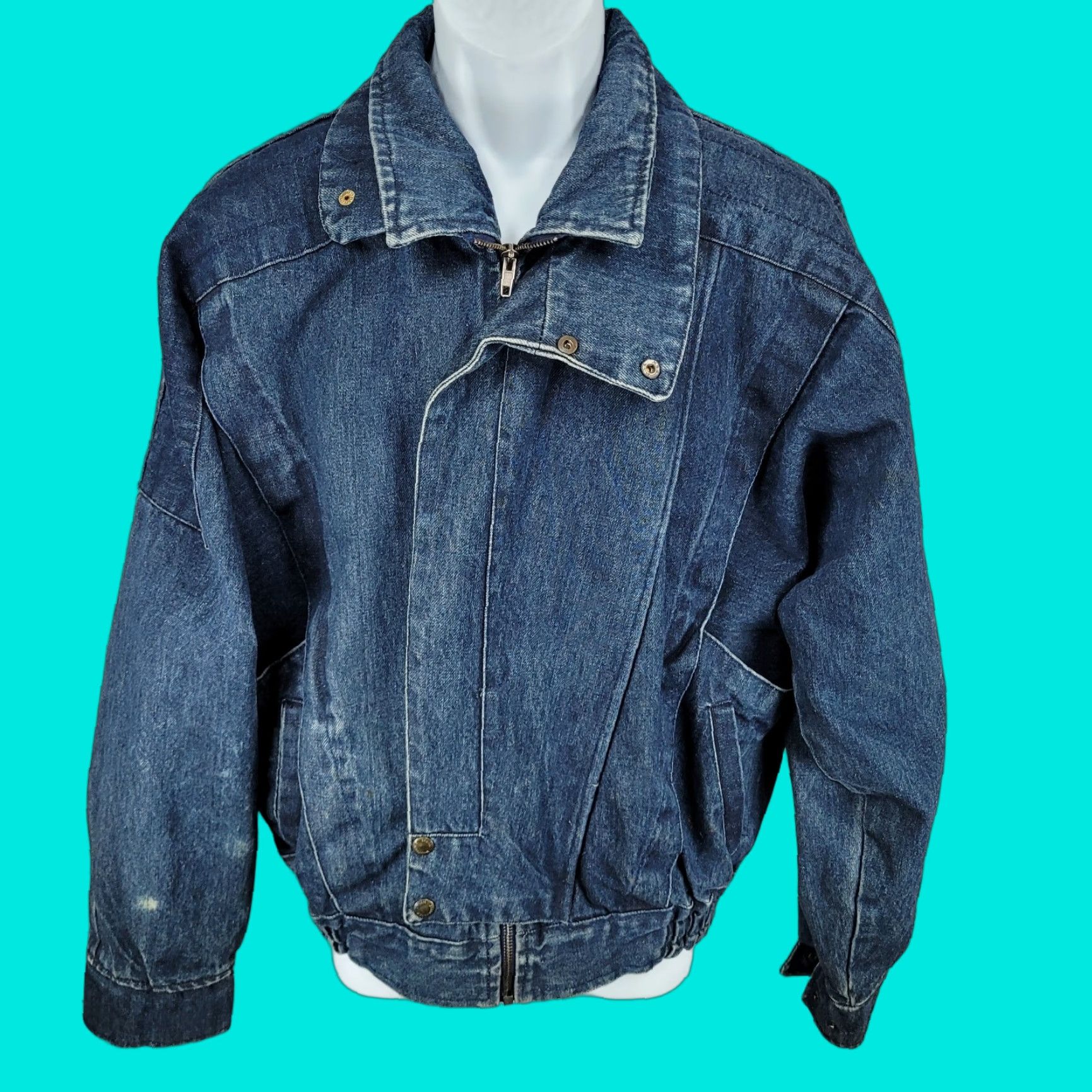 VINTAGE Urban Equipment Blue Denim Bomber Jacket Men Medium Short