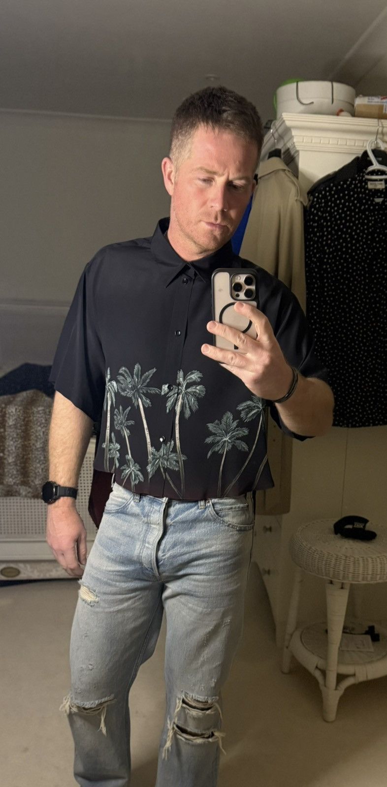 Celine $1.6k SS22 Celine Tailcoat palm tree Shirt in Silk Hedi 41 Size US L / EU 52-54 / 3 - 5 Thumbnail
