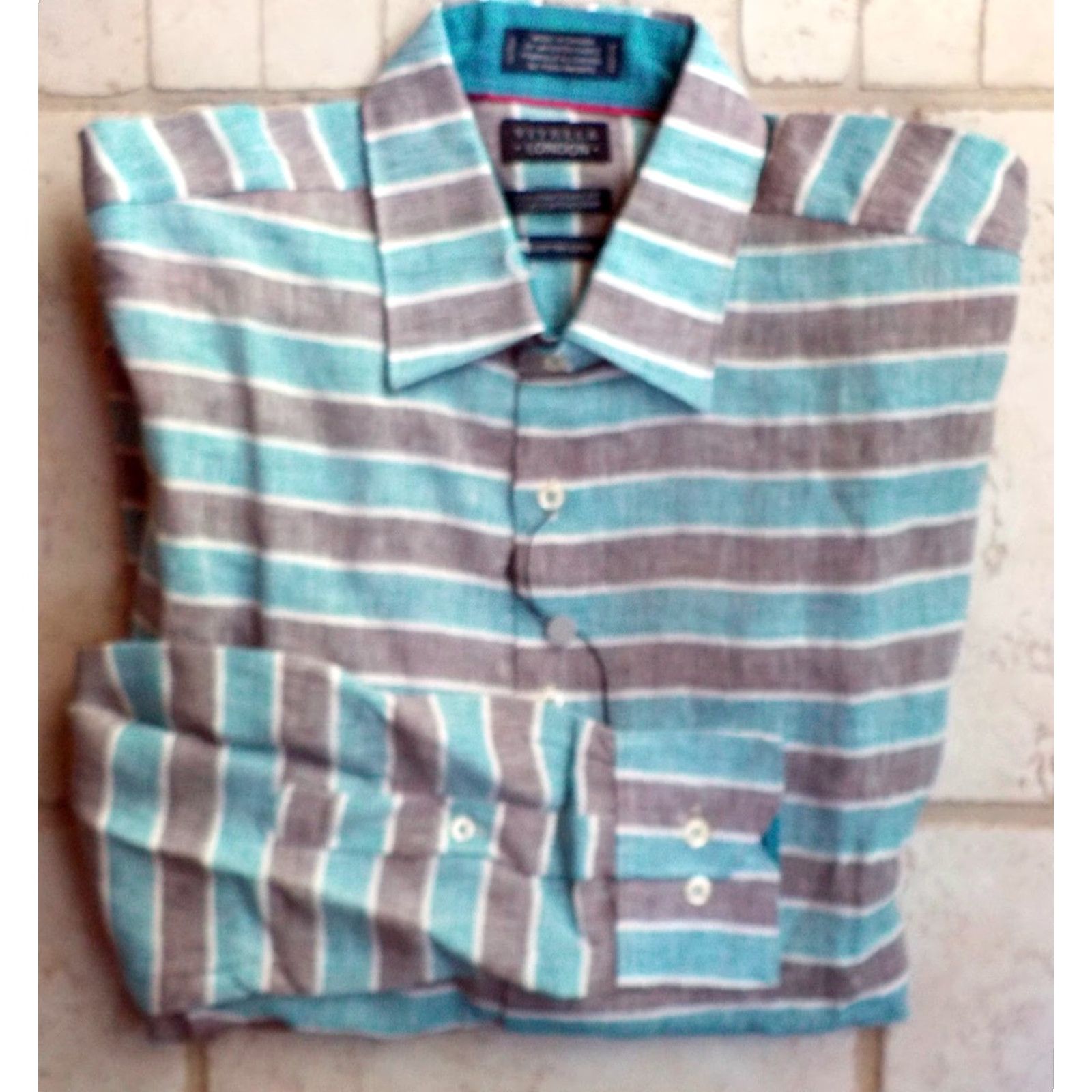Vintage Viyella Shirt Turquoise Gray 100% Cotton Striped Button-Front Button-Down M Mens Sized Shirt Size US M / EU 48-50 / 2 - 2 Thumbnail