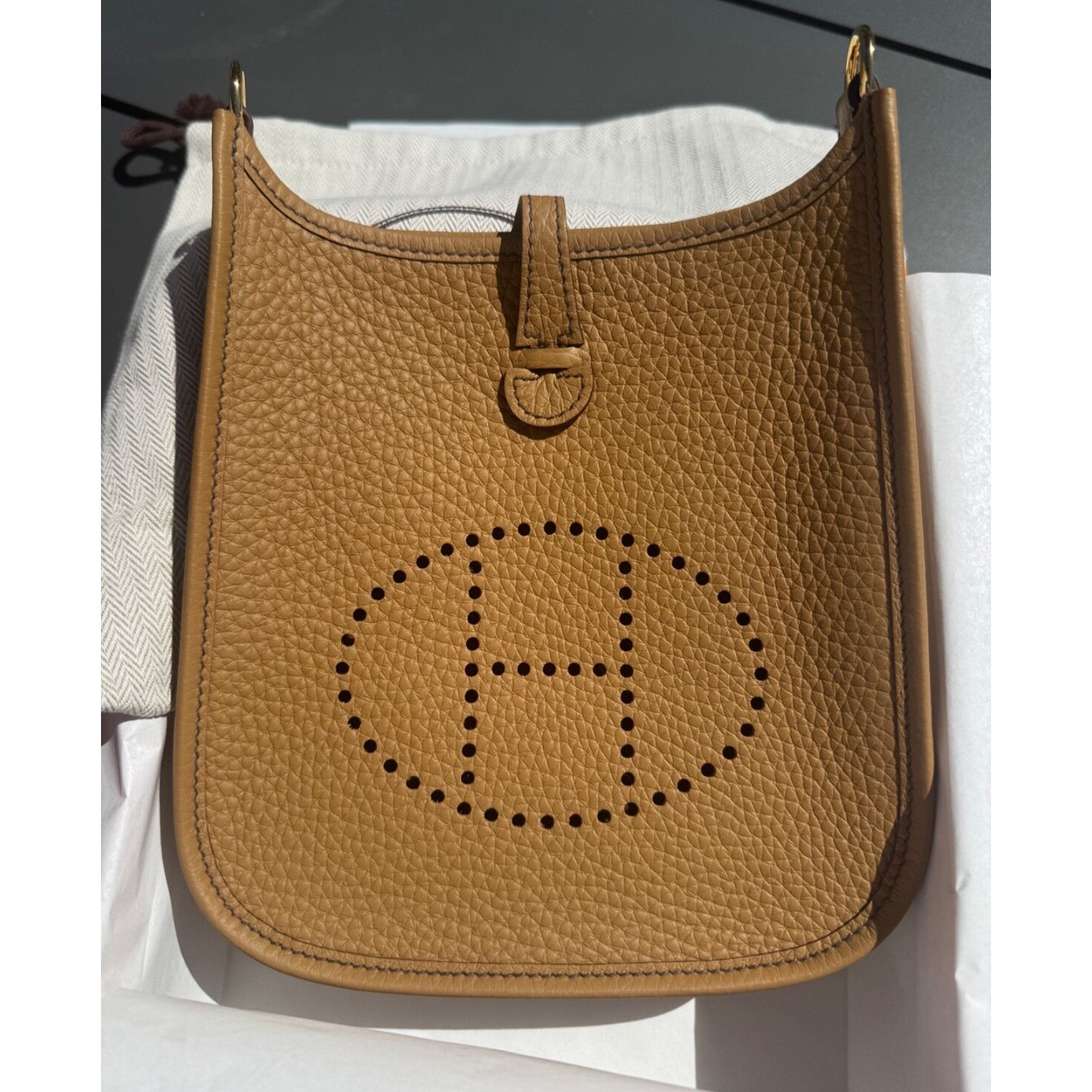 Hermes Hermes Mini Evelyne Camel Gold Leather Crossbody Bag Size ONE SIZE - 2 Thumbnail
