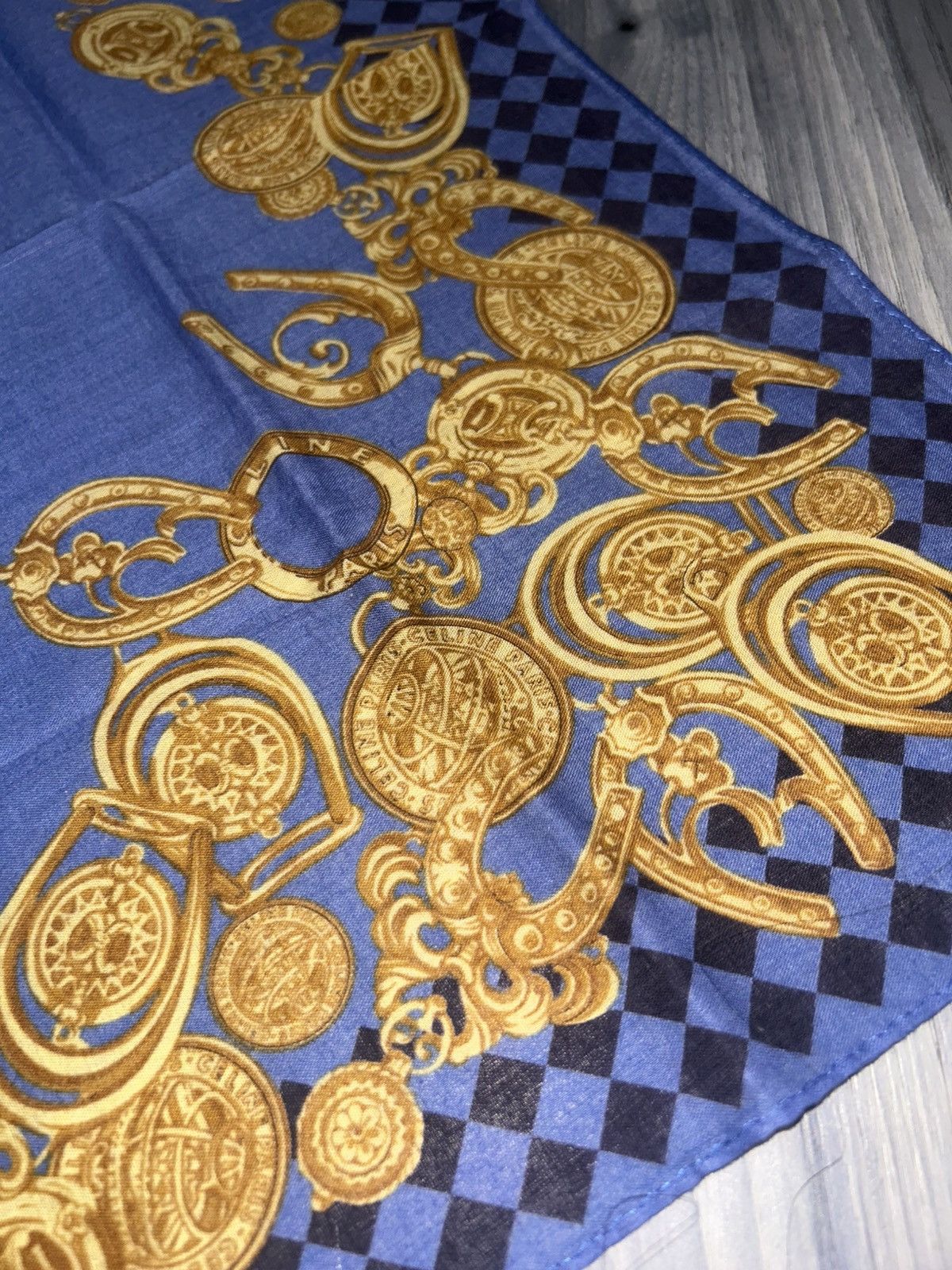 Celine Vintage Celine Blue Cotton Handkerchief with Gold Design Size ONE SIZE - 10 Thumbnail