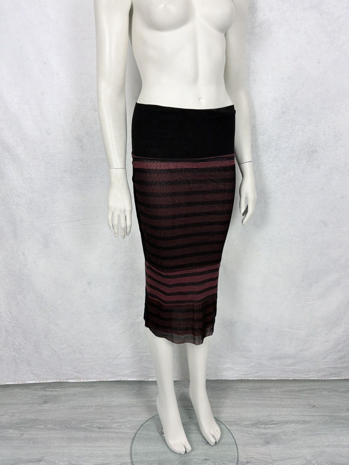 Jean Paul Gaultier Jean Paul Gaultier 2000’s Mesh Velvet Striped Maxi Skirt Size 27" / US 4 / IT 40 - 2 Thumbnail