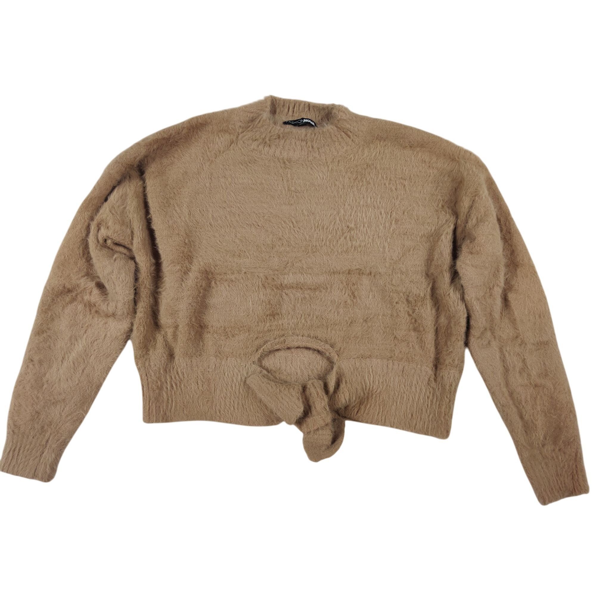Fashion Nova Fashion Nova Fuzzy Mock Neck Crop Sweater S Tan Tie Front Mi Size S / US 4 / IT 40 - 10 Thumbnail