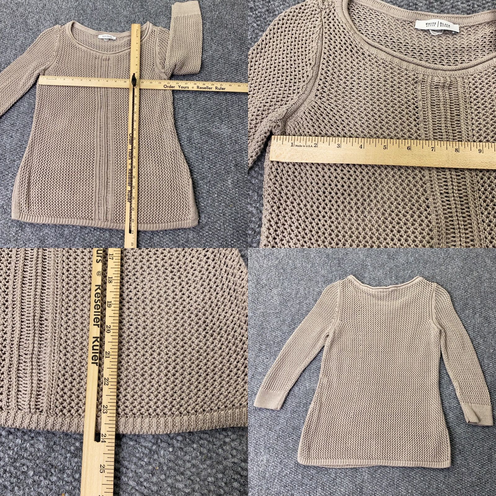 White House Black Market VINTAGE White House Black Market Womens Sweater XS Beige Open Knit Side Slit 3/4 Sleeves Size XS / US 0-2 / IT 36-38 - 8 Thumbnail