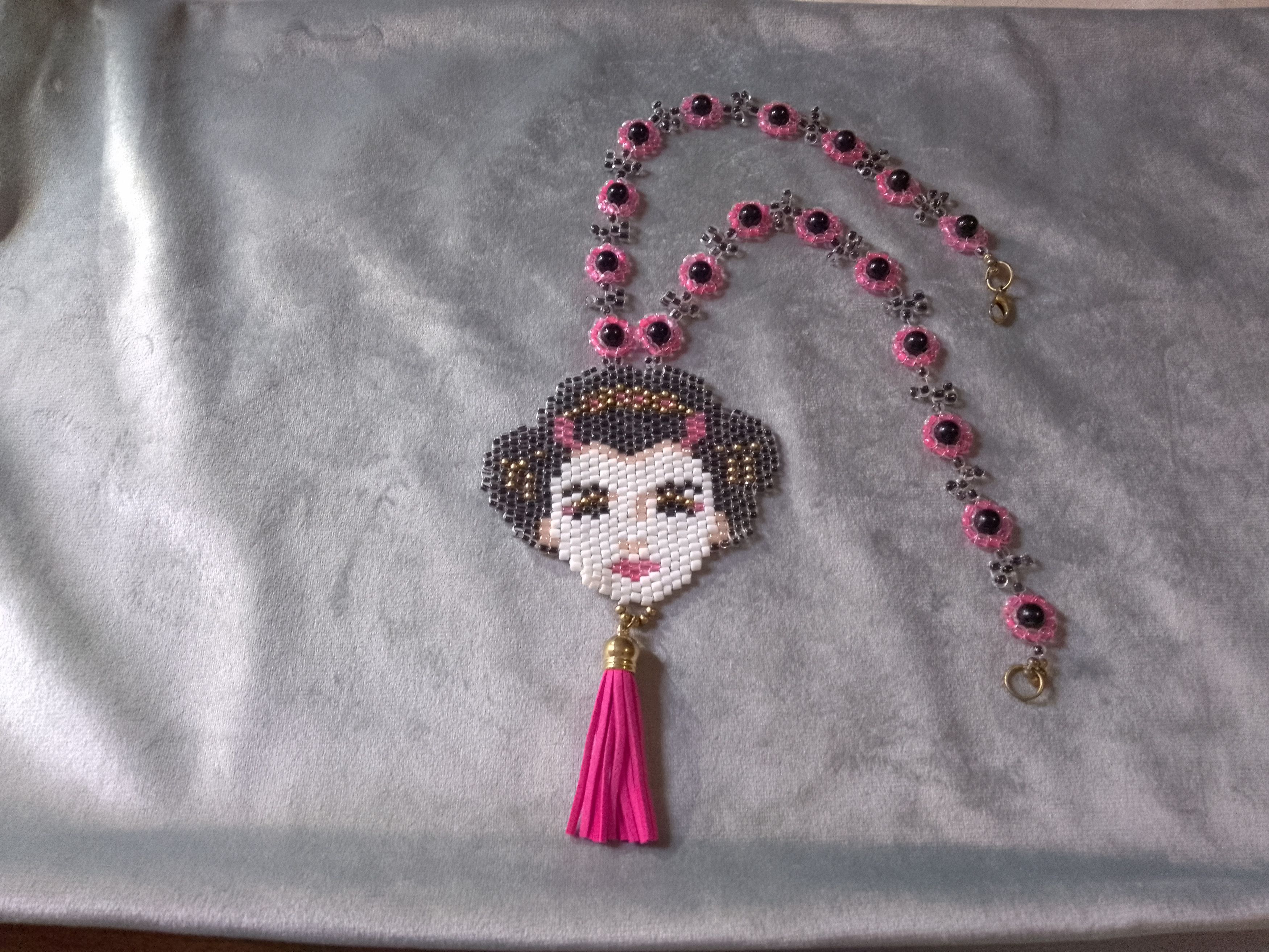 Handmade Necklace Long Black Pearls Beaded Pendant Geisha Size ONE SIZE - 1 Thumbnail