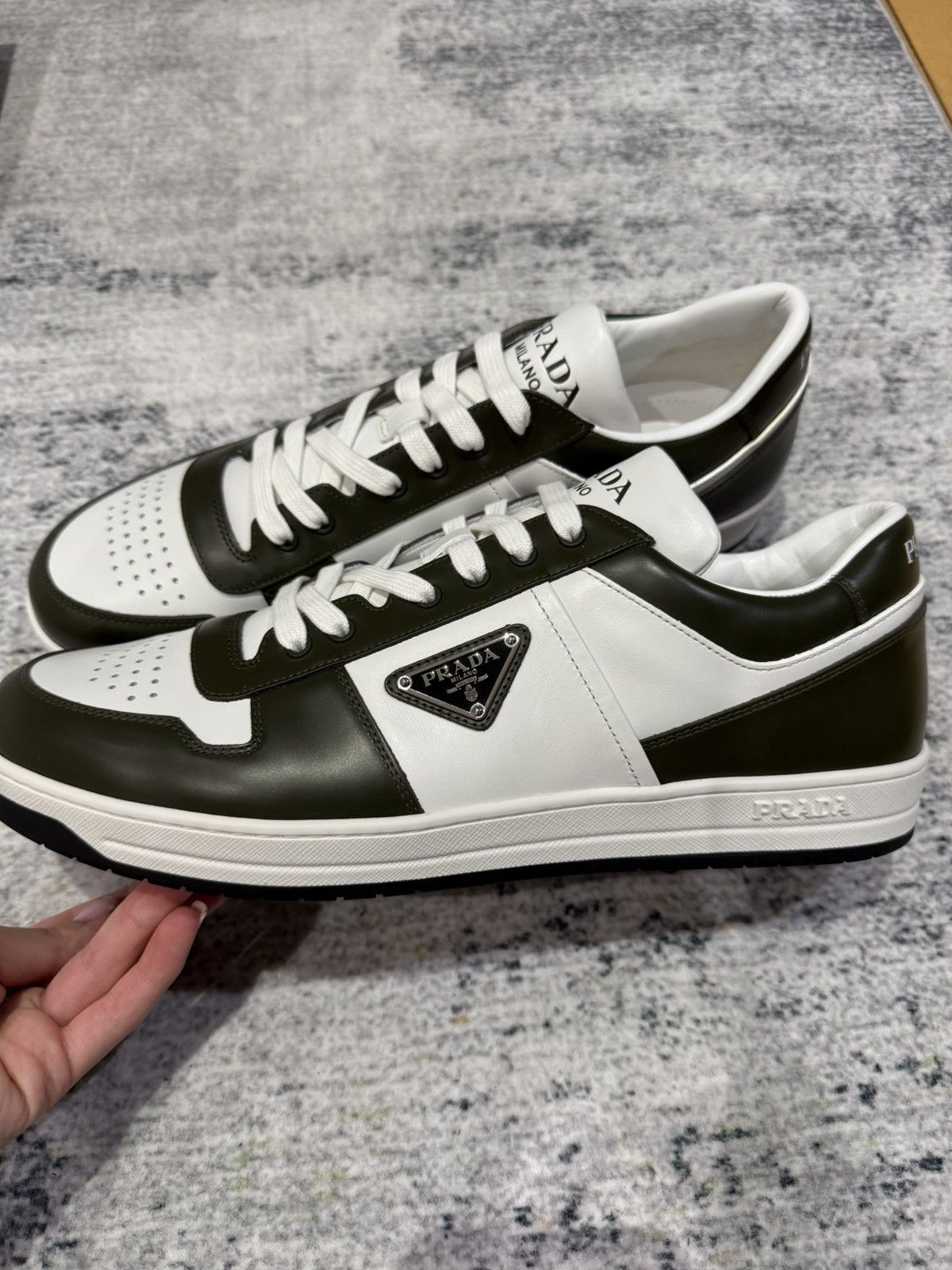 Prada Prada low green and white leather sneakers Size US 11 / EU 44 - 6 Thumbnail