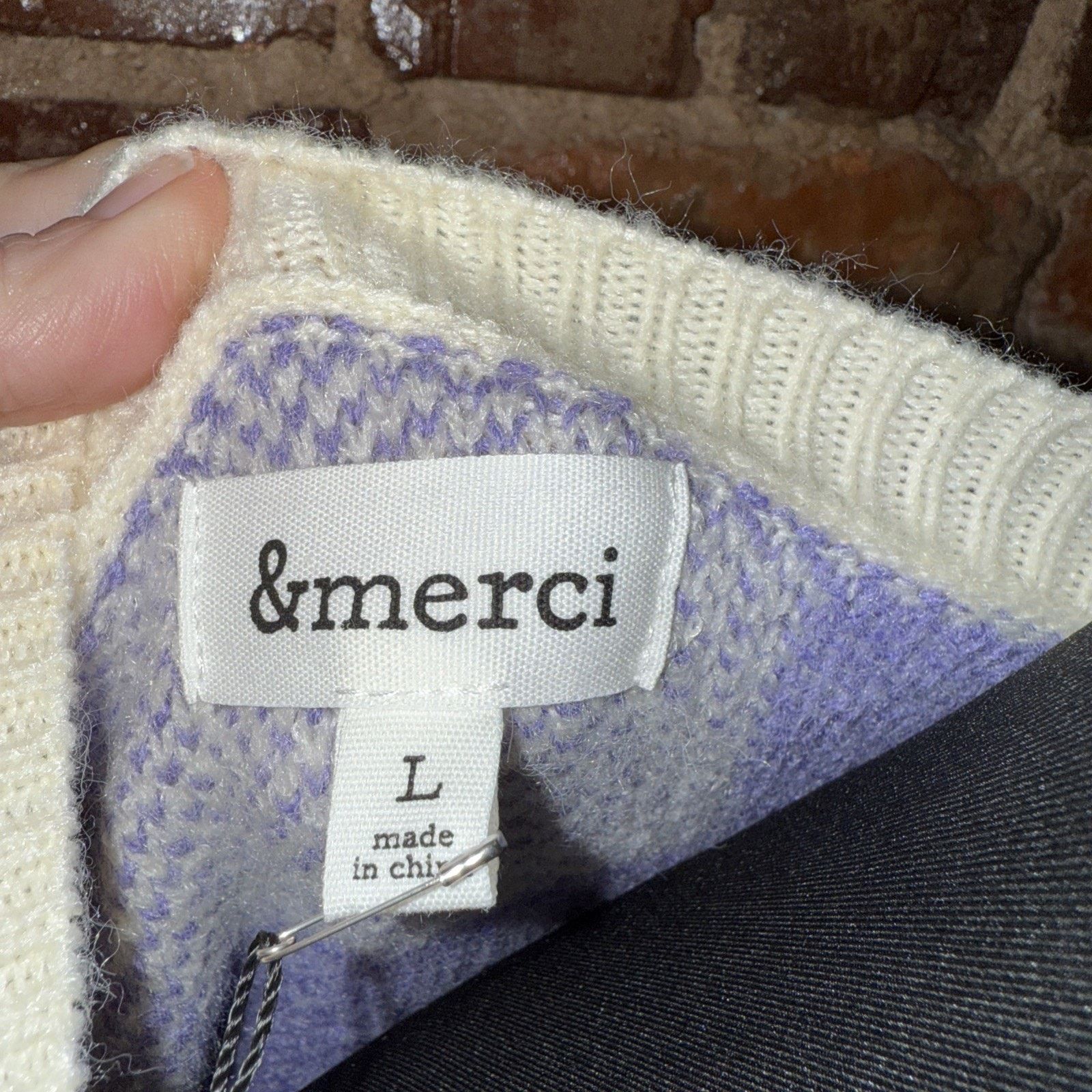 Other &Merci Women’s Purple Checkered Puff Sleeved Sweater Sz L Size L / US 10 / IT 46 - 6 Thumbnail