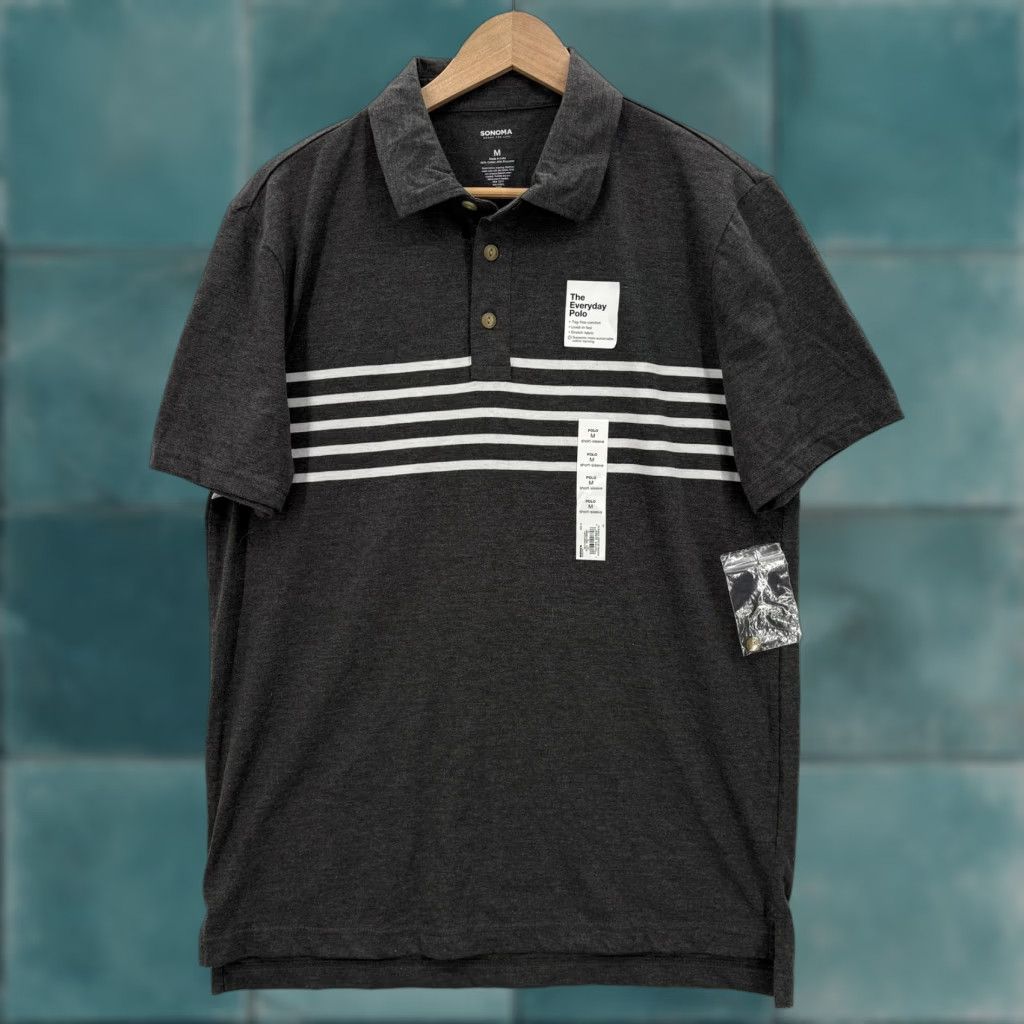 Vintage Sonoma Polo Shirt Mens M Gray Stripe The Everyday Polo Stretch Casual NWT Size US M / EU 48-50 / 2 - 1 Thumbnail